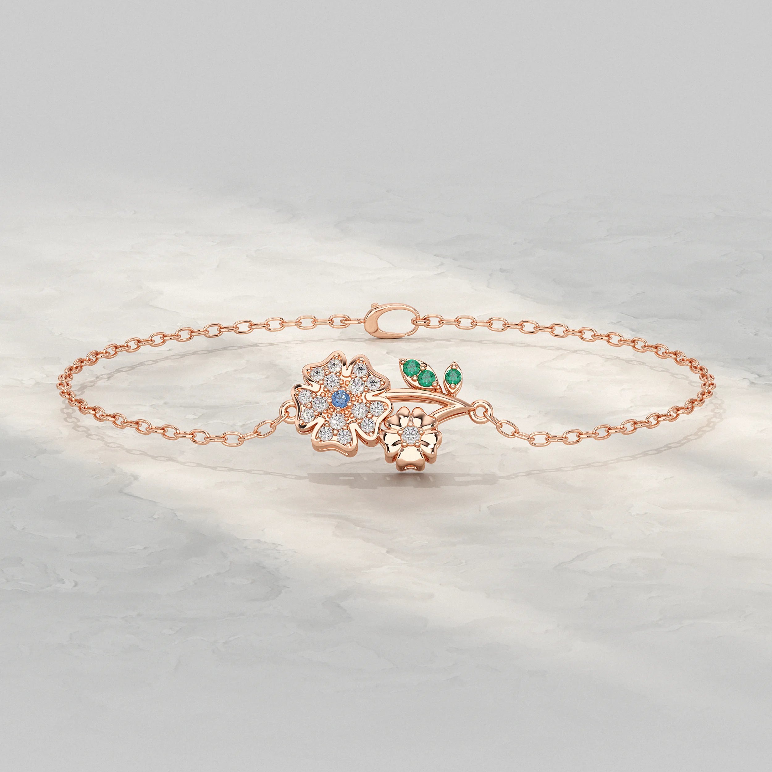 Round Lab Diamond Flower Shape Chain Bracelet