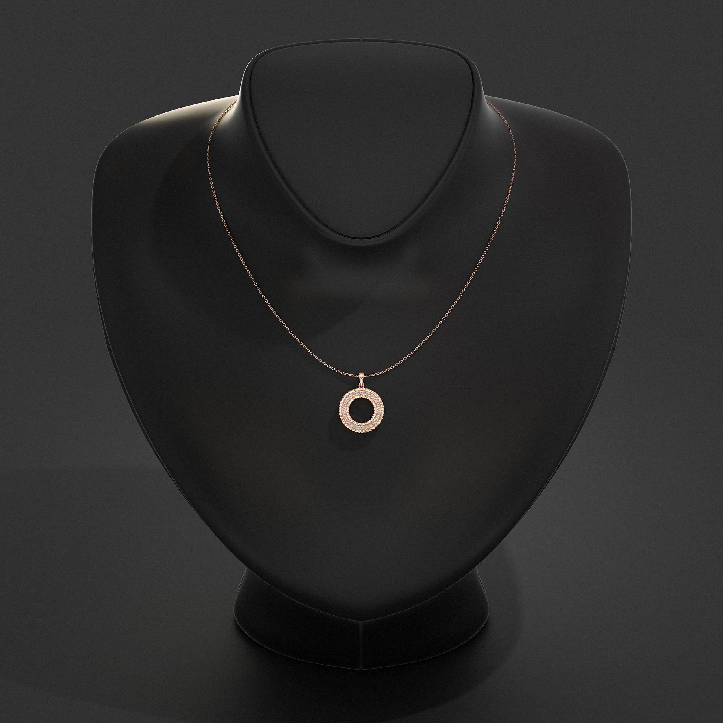 Open Circle Double Border Round Diamond Pendant