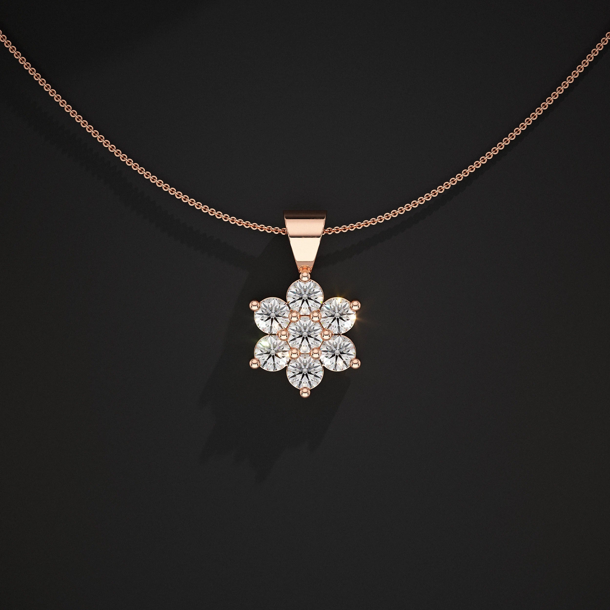Floral Shape Round Lab Diamond Pendant
