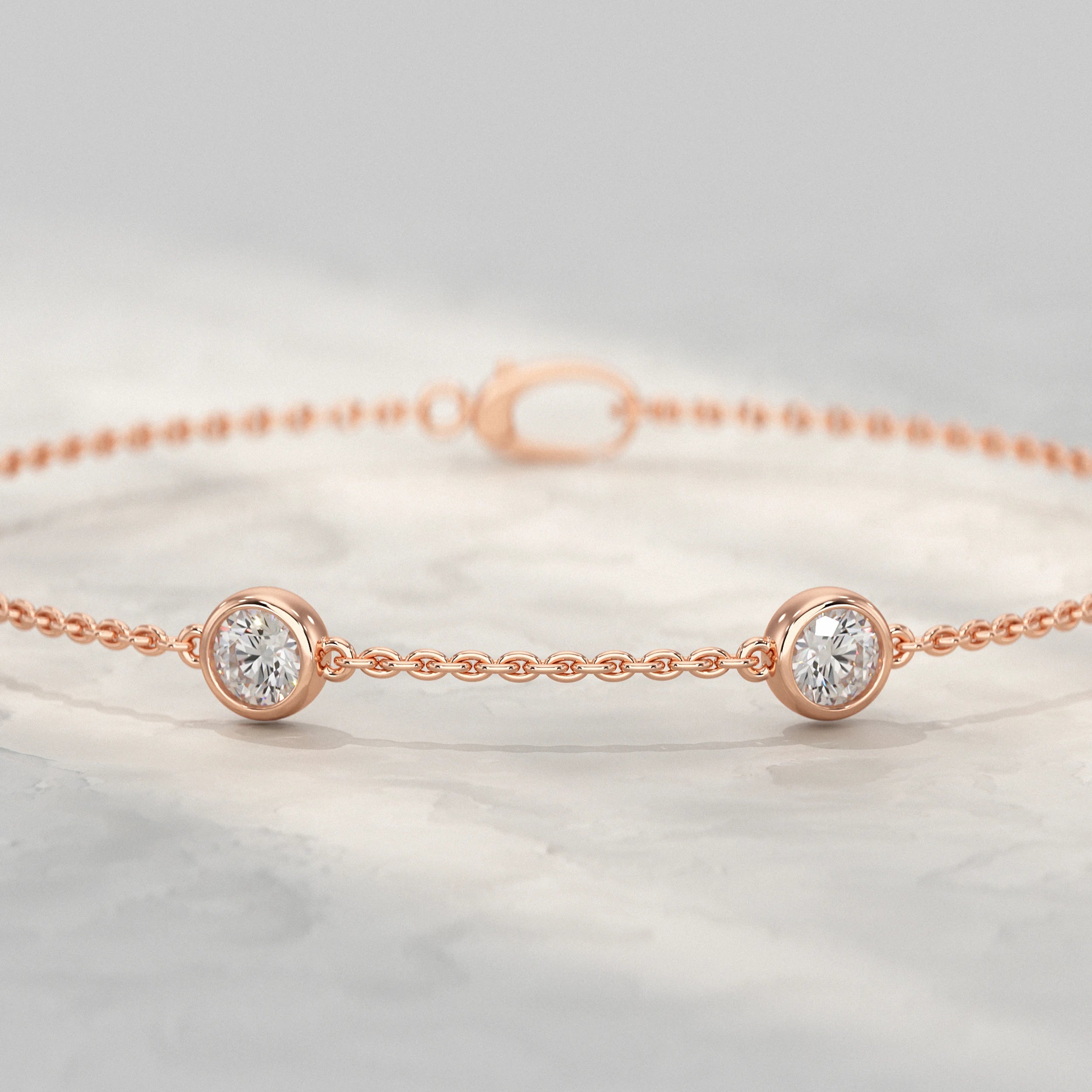 Round Cut Bezel Set Chain Bracelet