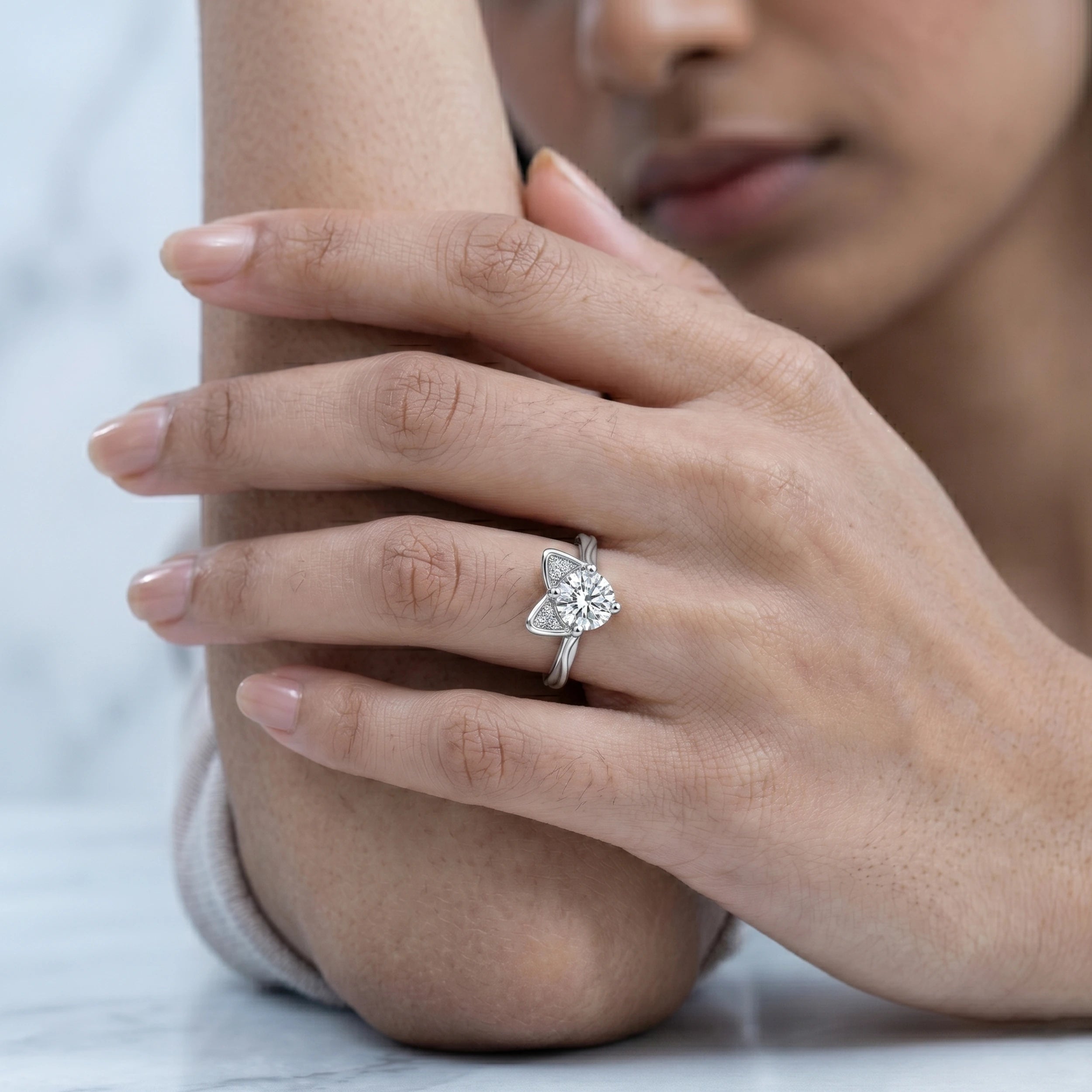 Round Lab Diamond Cat Shape Engagement Ring