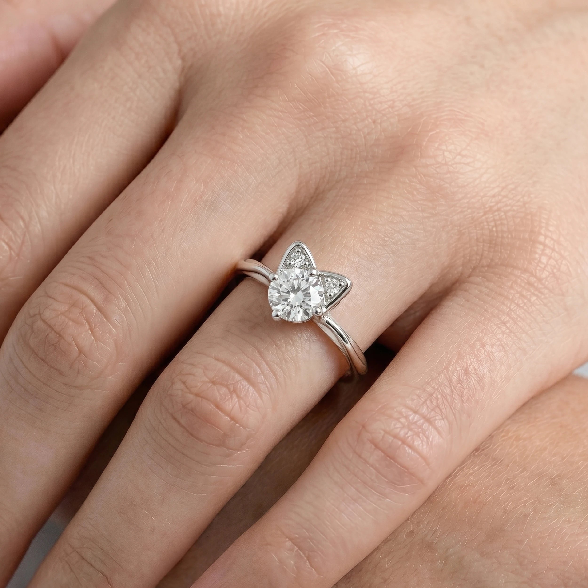Round Lab Diamond Cat Shape Engagement Ring