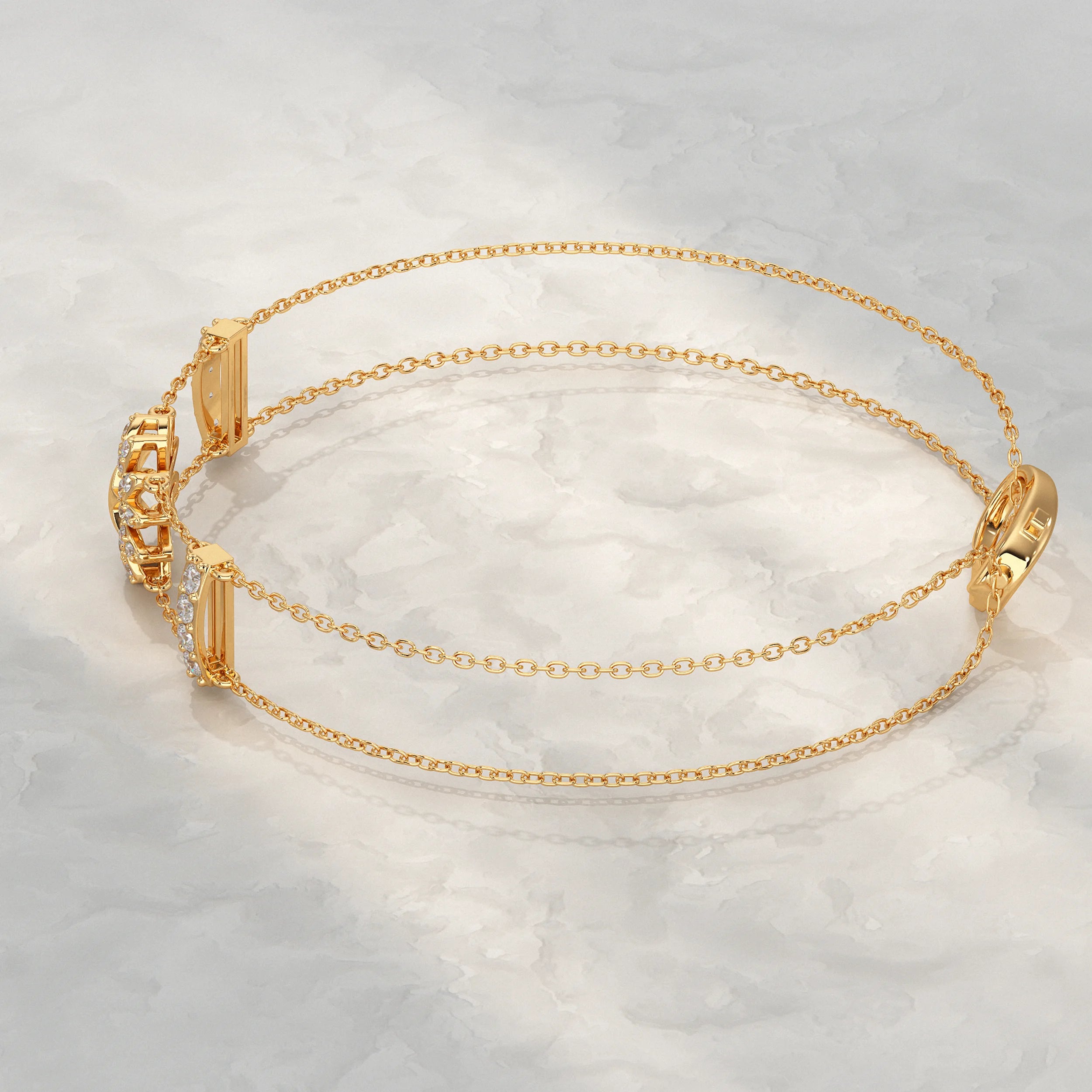 Floral Shape Round Diamond Double Chain Bracelet