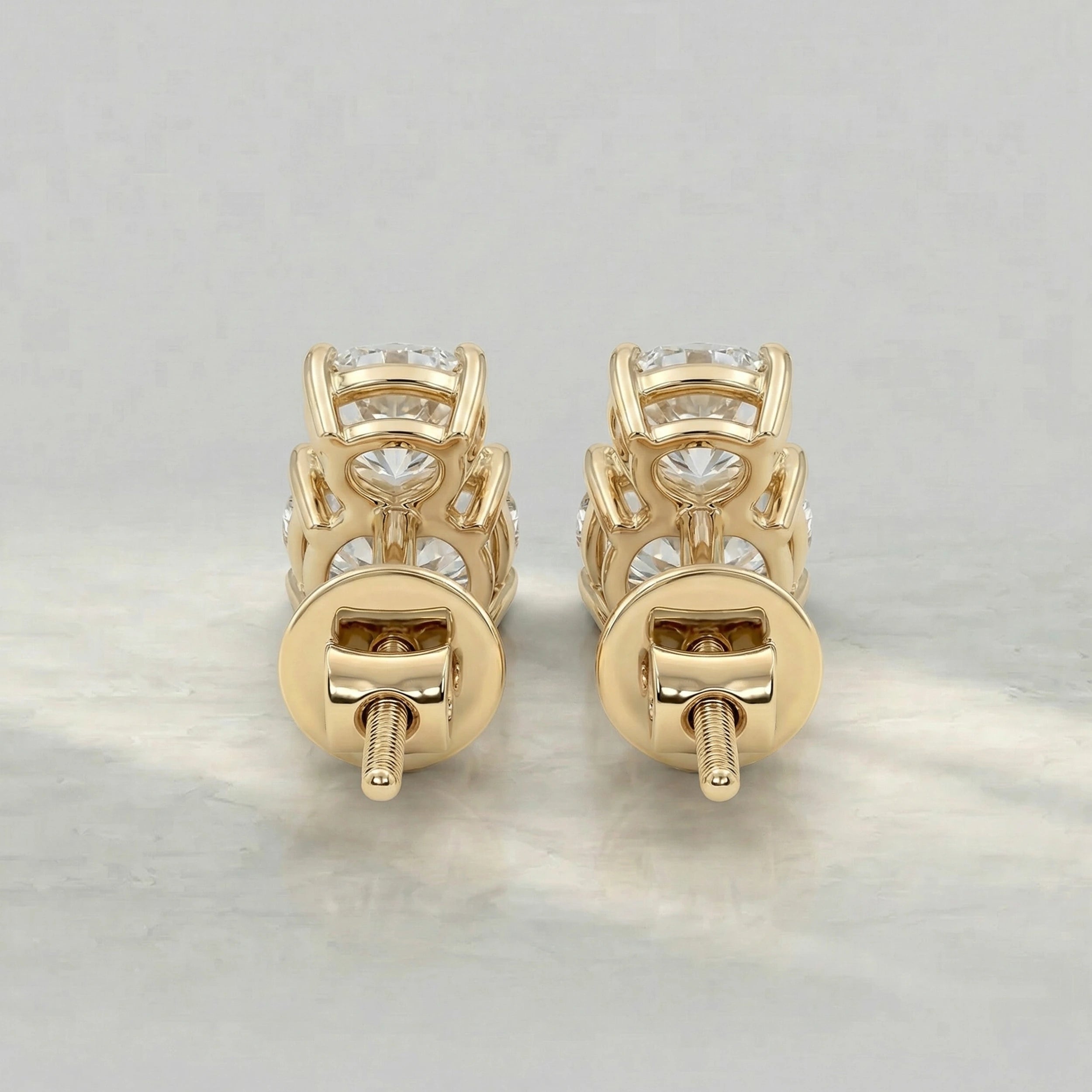 Round Cut Diamond Two Stone Stud Earring