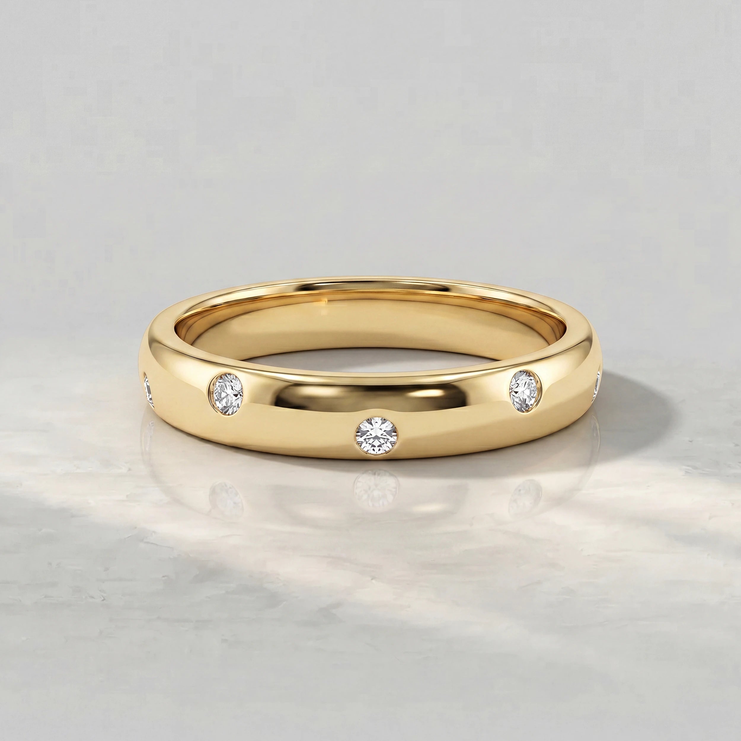 Round Diamond Flush Set Wedding Band