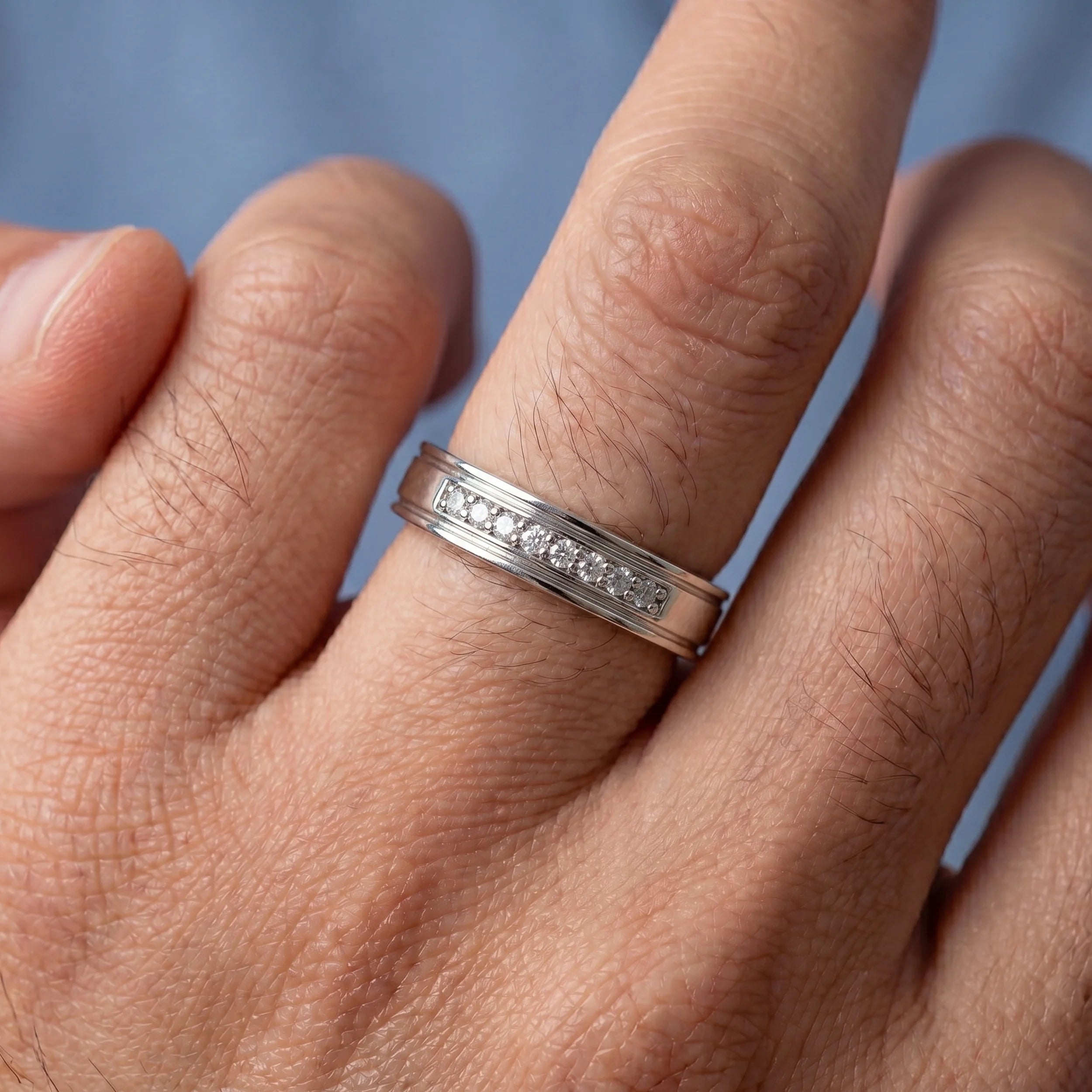 Round Diamond Channel Set Wedding Band