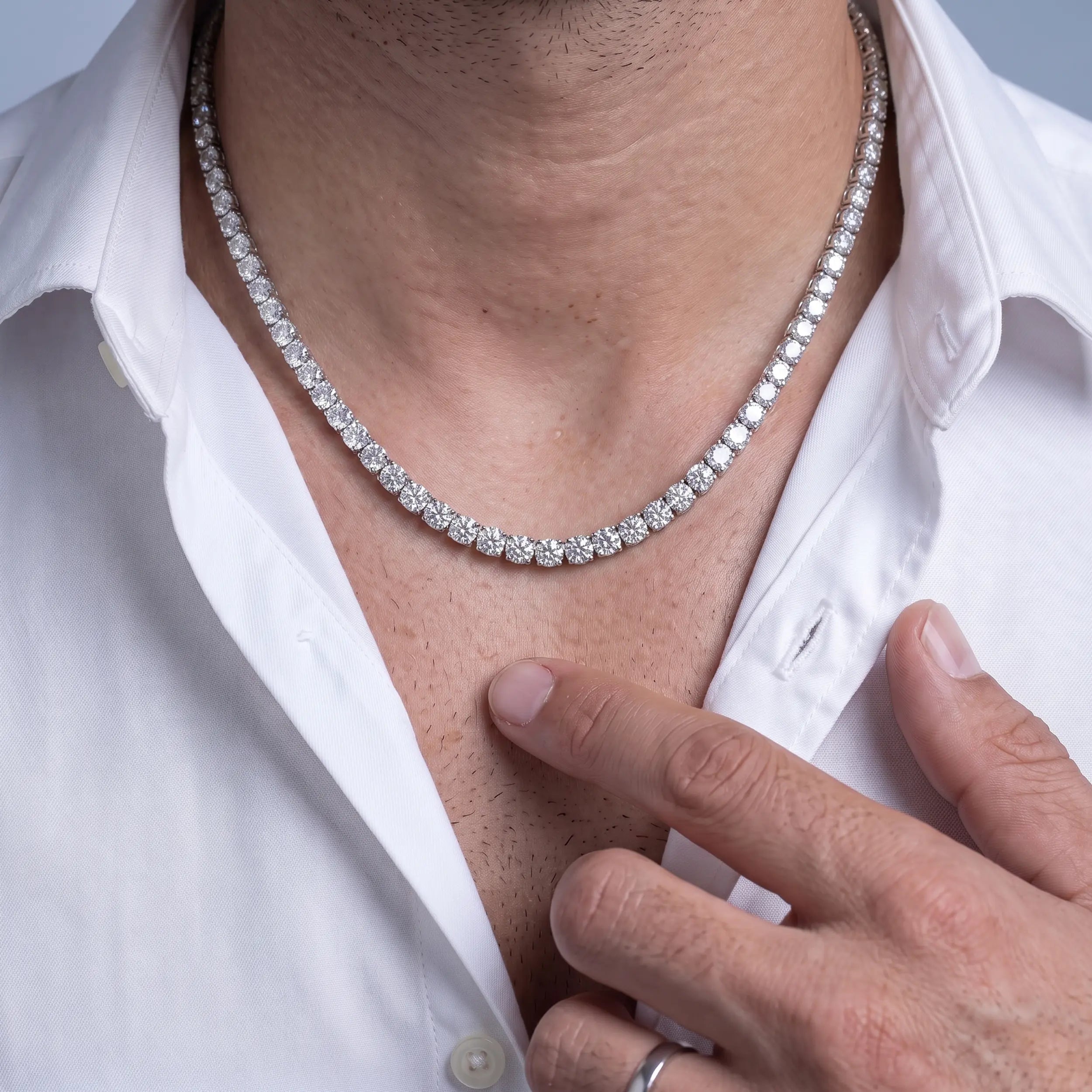 Round Lab Diamond Tennis Men's Necklace
