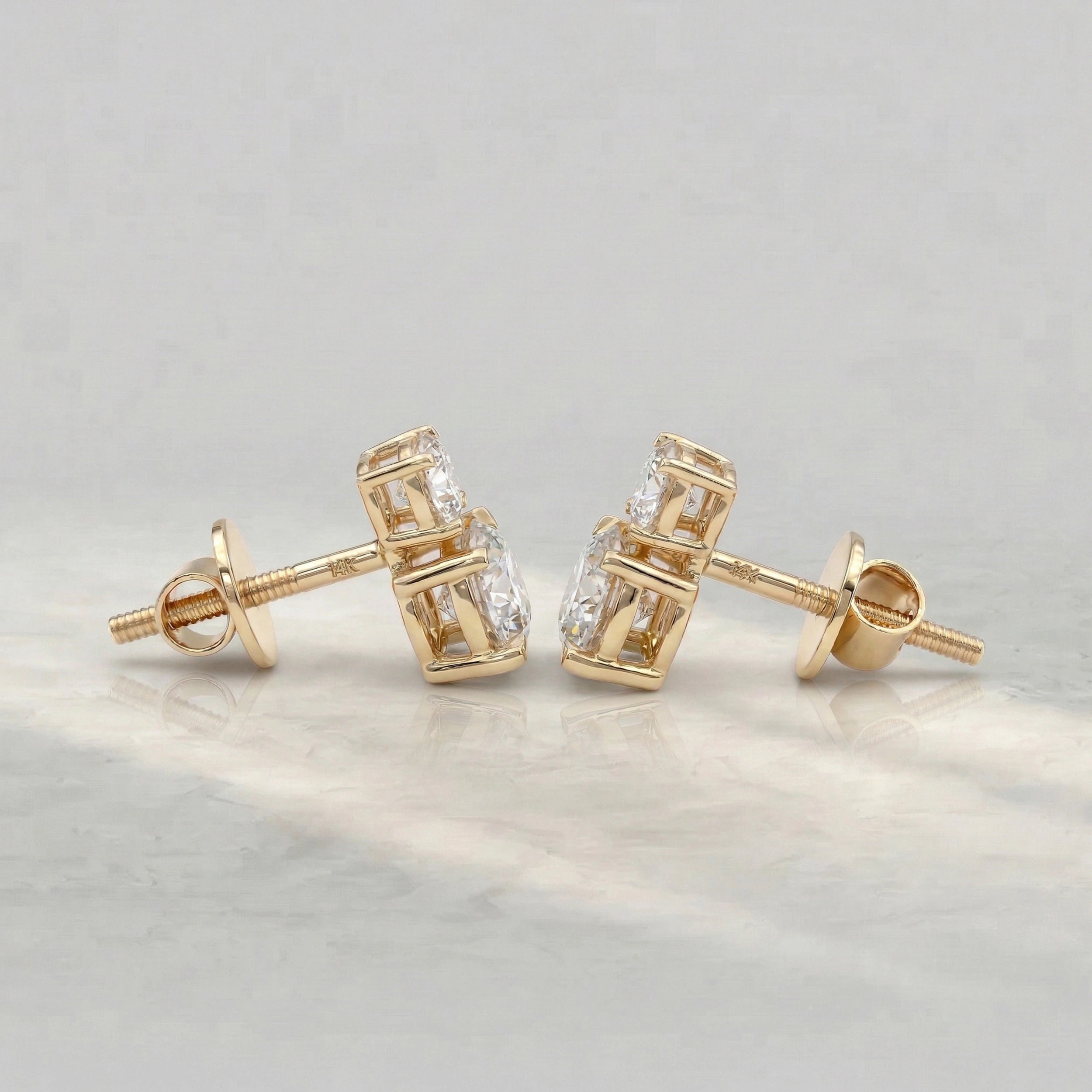Round Cut Diamond Two Stone Stud Earring