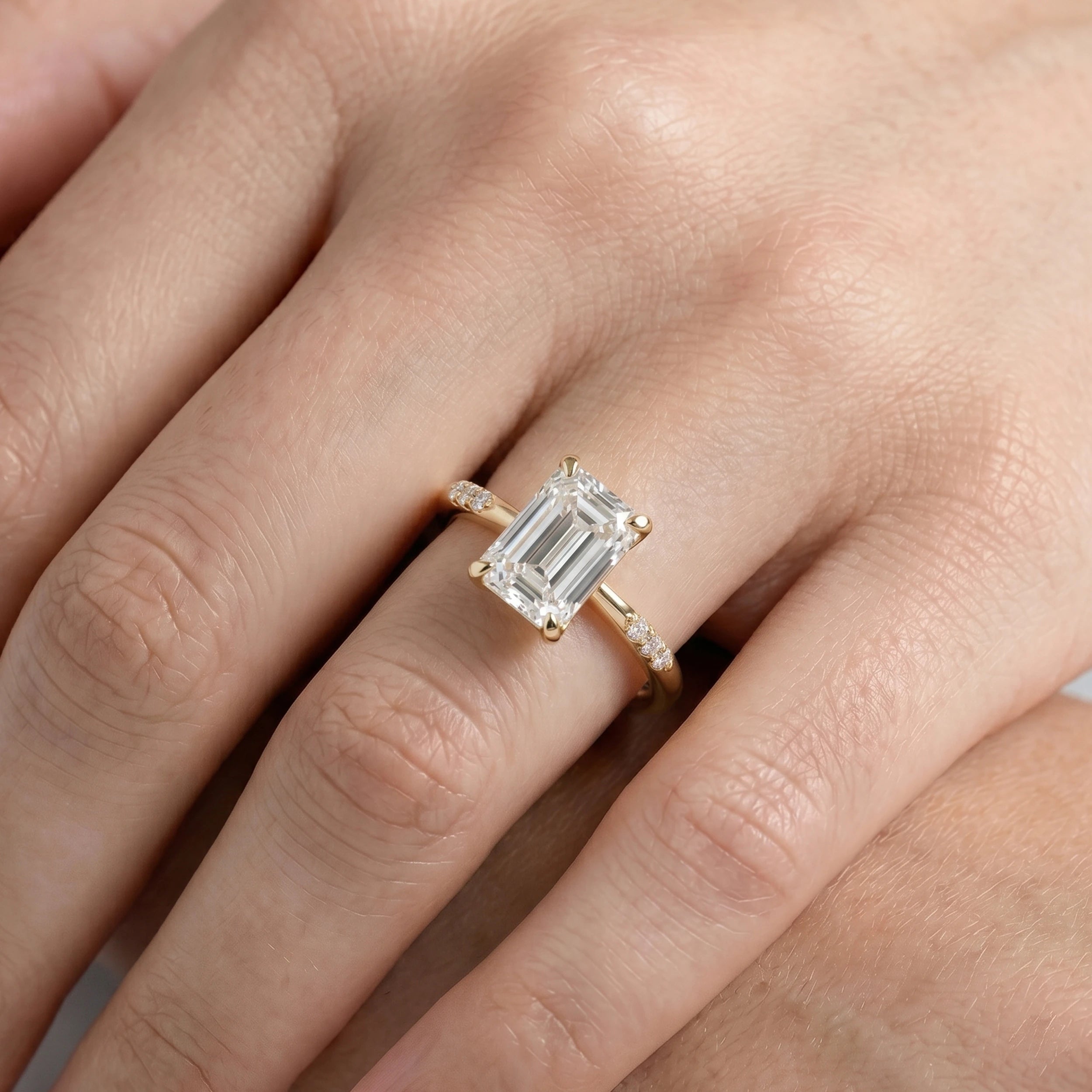 Emerald Lab Diamond Accent Engagement Ring