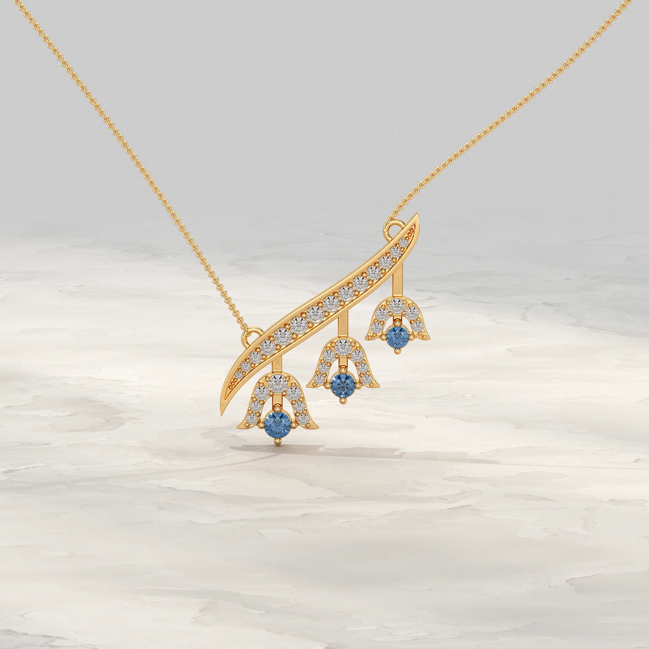 Blue Round Gemstone Bell Design Pendant