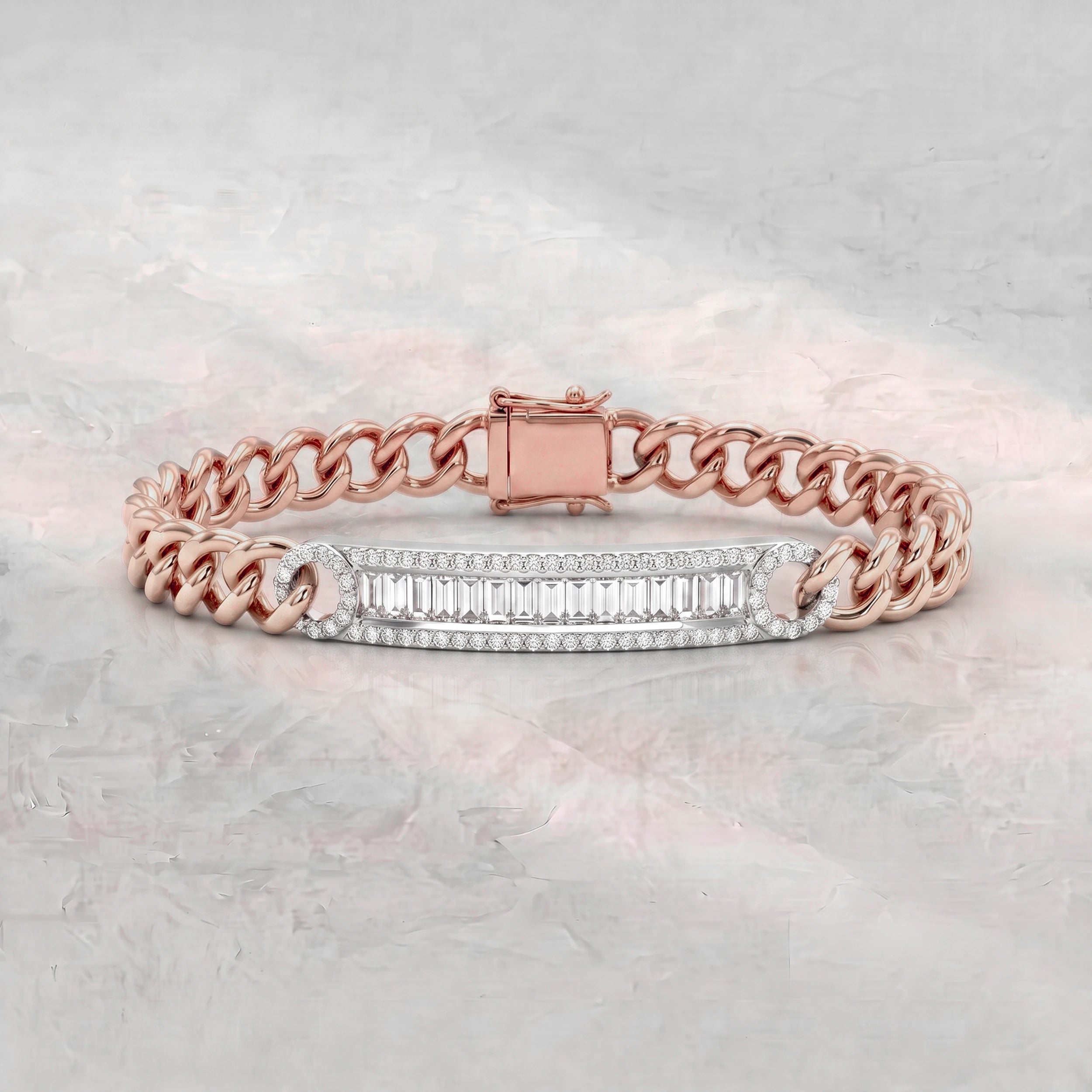 Baguette Diamond Bar Curb Link Men's Bracelet