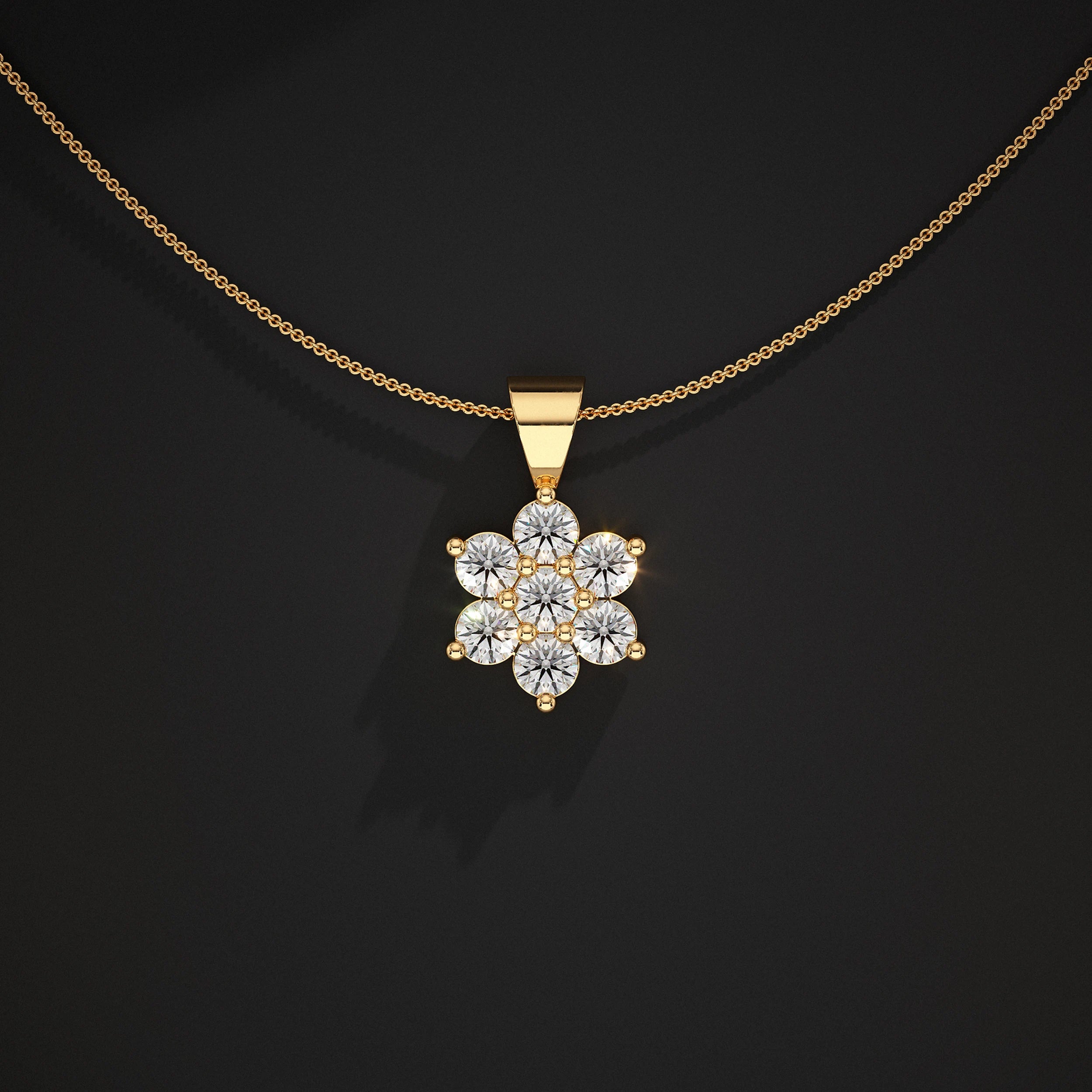Floral Shape Round Lab Diamond Pendant