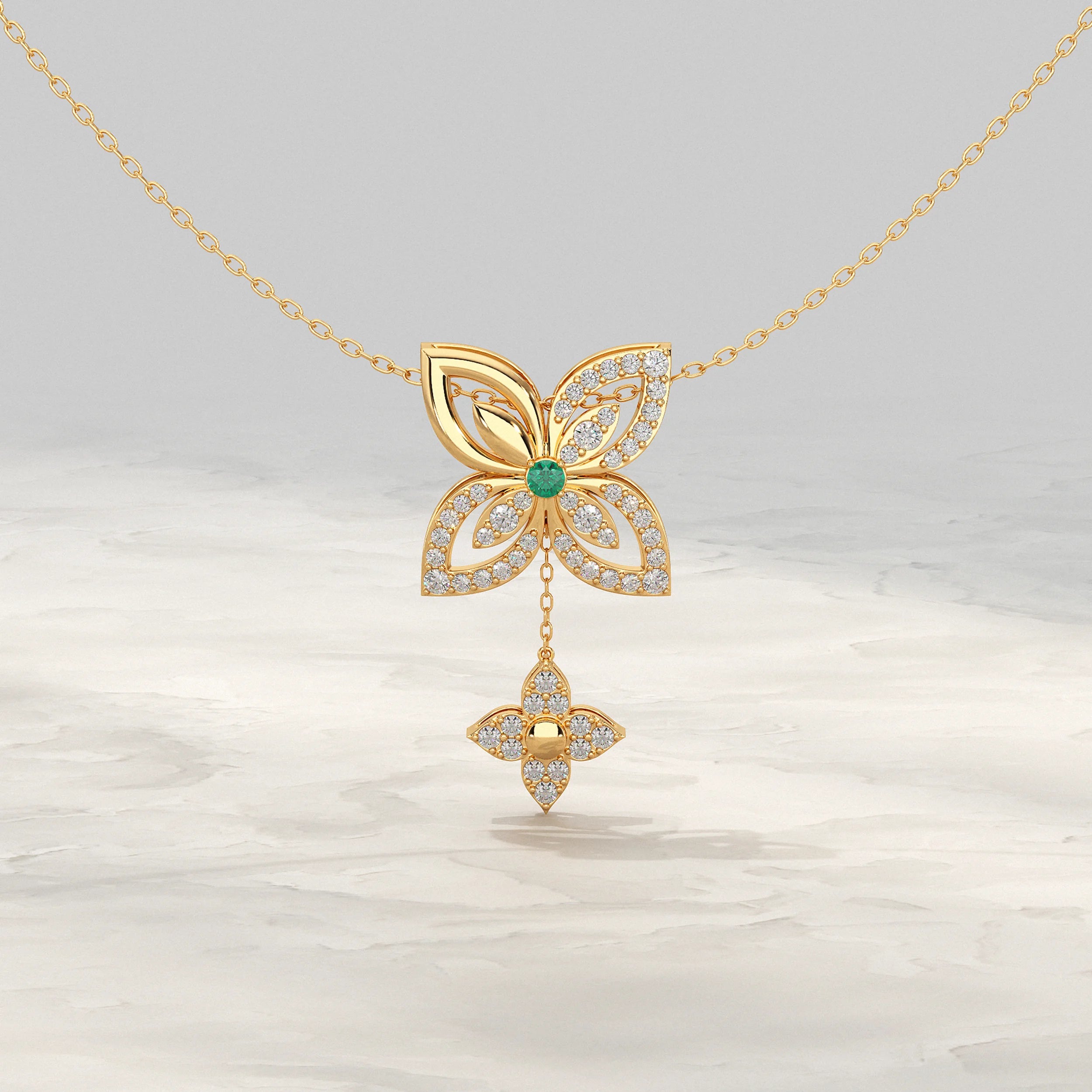 Round Diamond Flower Design With Drop Chains