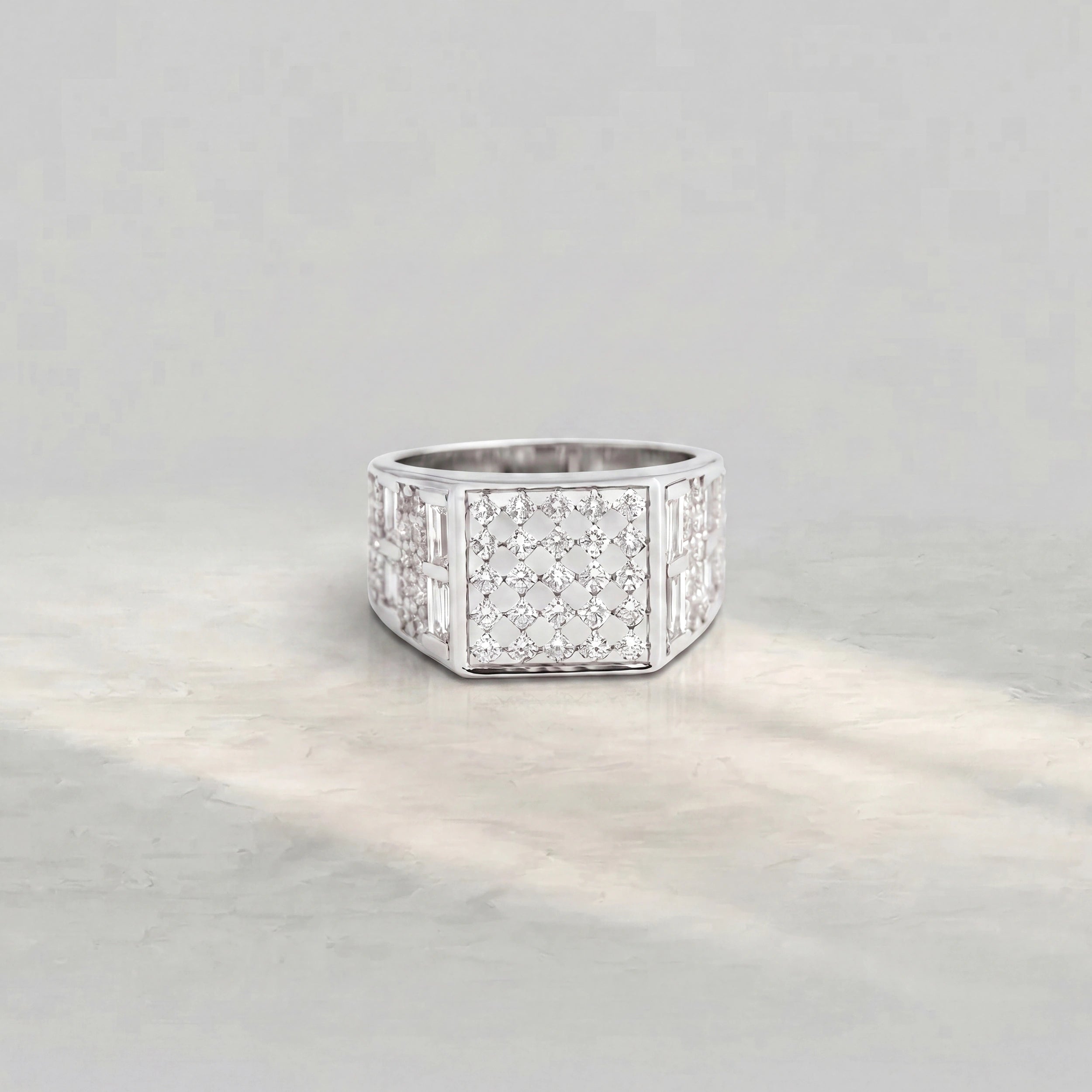 Round Diamond Grid Cluster Men's Ring