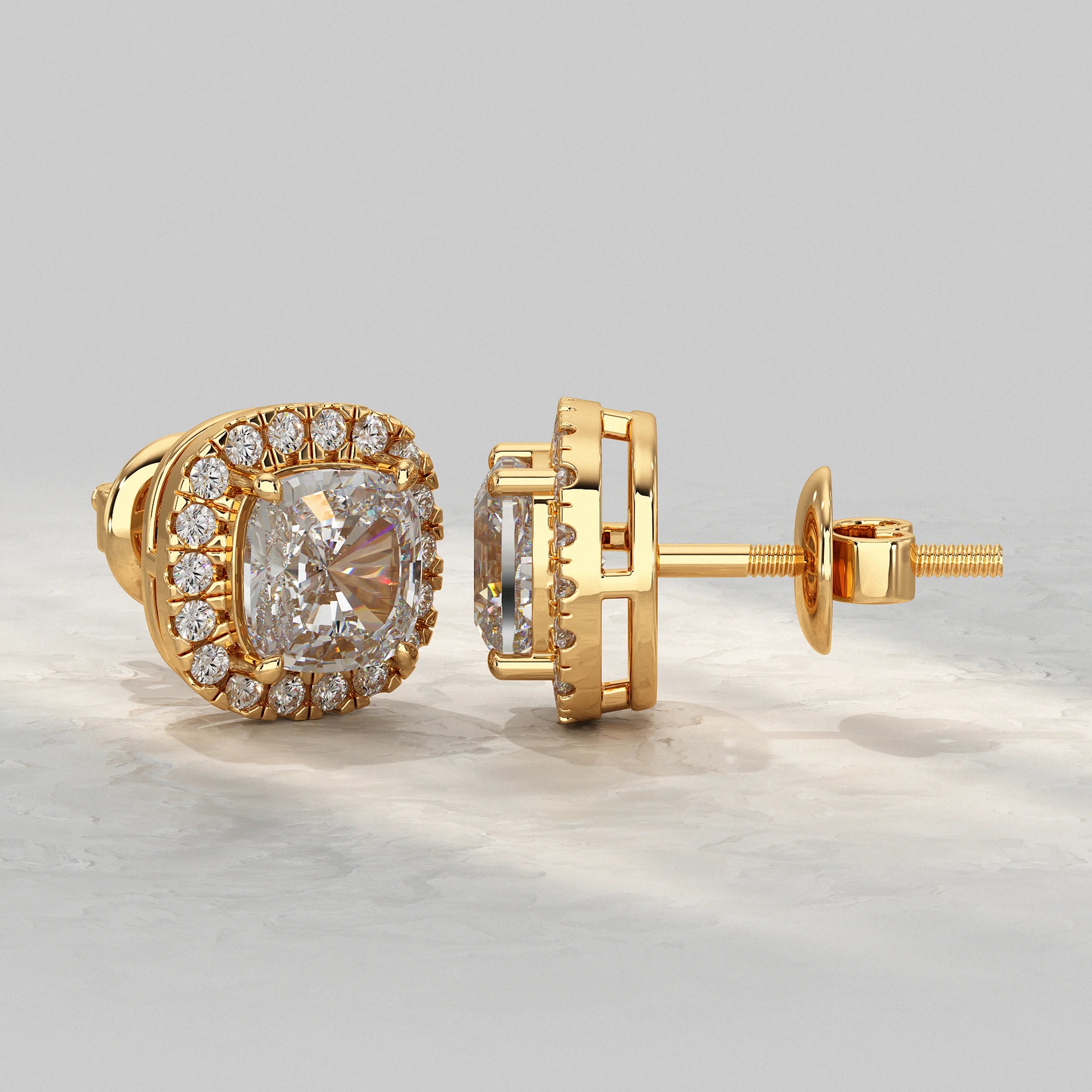 Cushion Lab Diamond Halo Stud Earrings