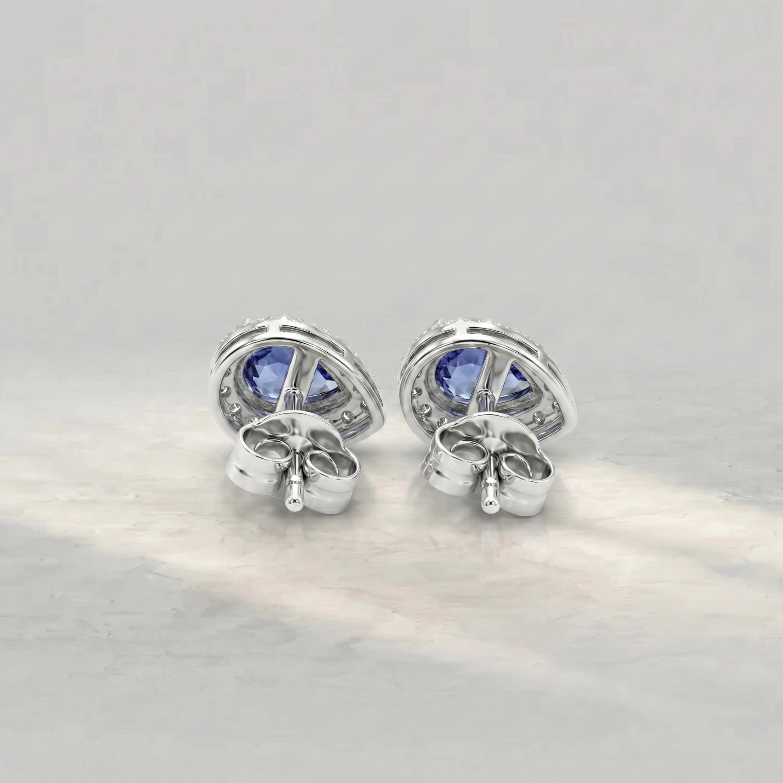 Sapphire Pear Gemstone Halo Stud Earrings