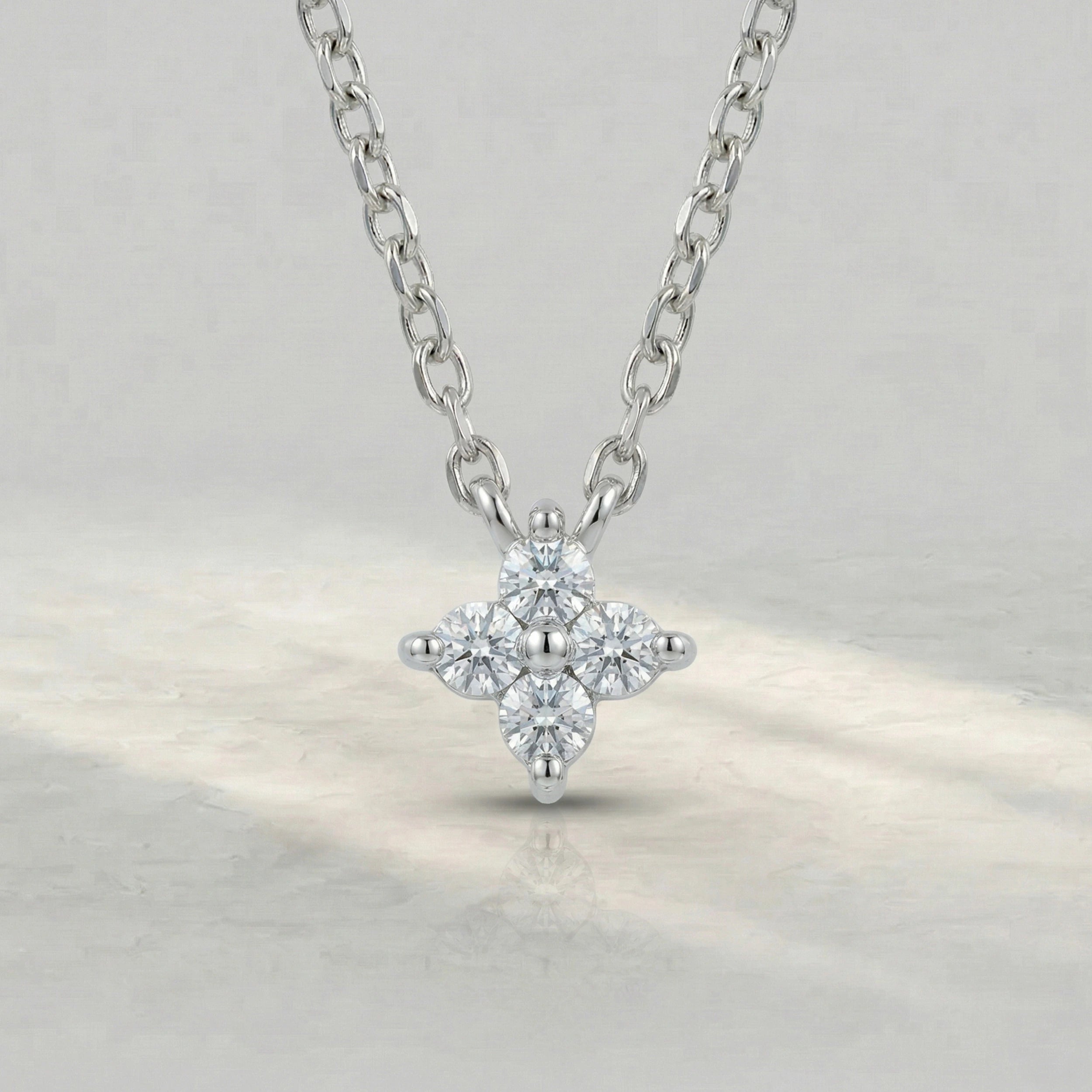 Round Cut Lab Grown Diamond Flower Pendant Rings