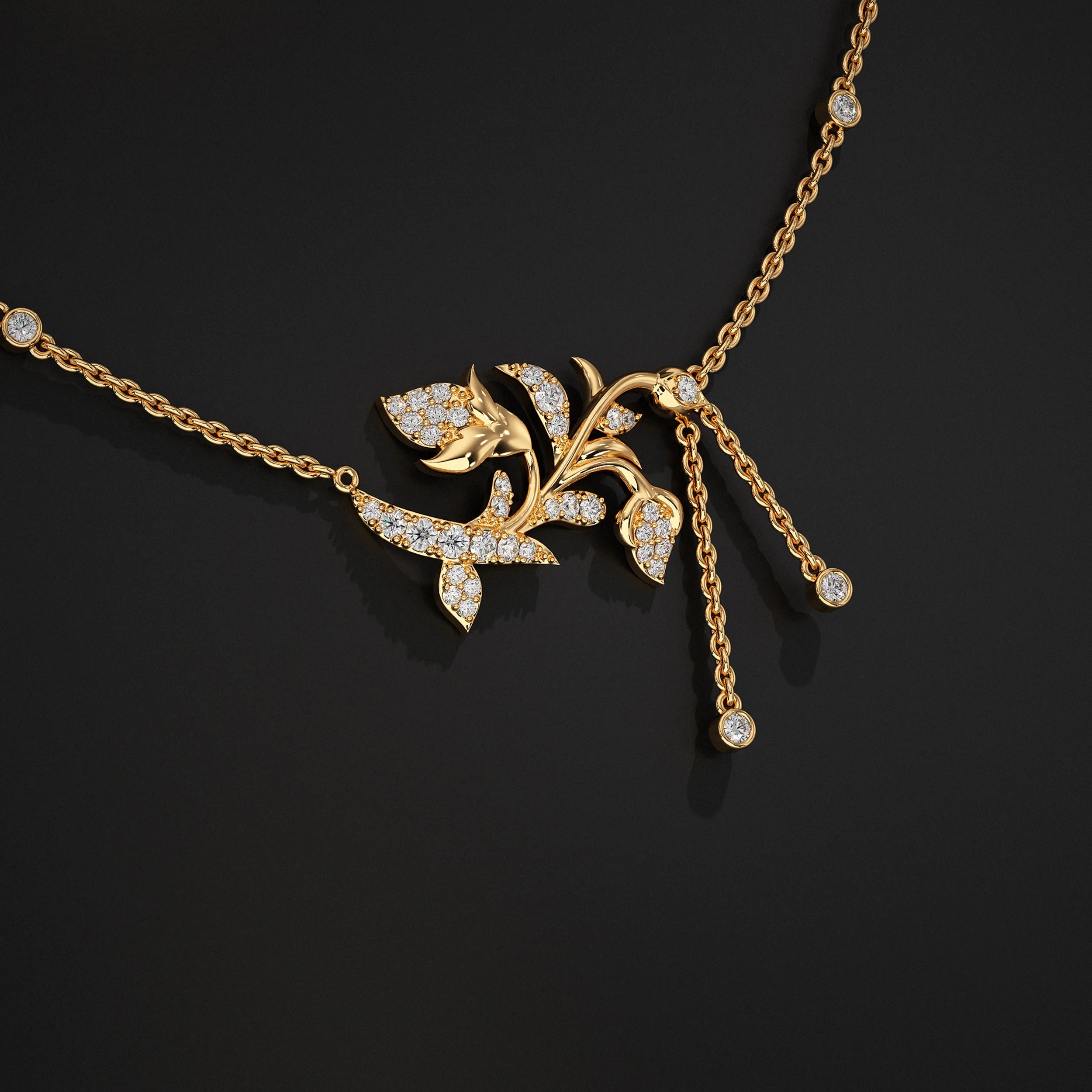 Round Lab Diamond Leaf Shape Pendant