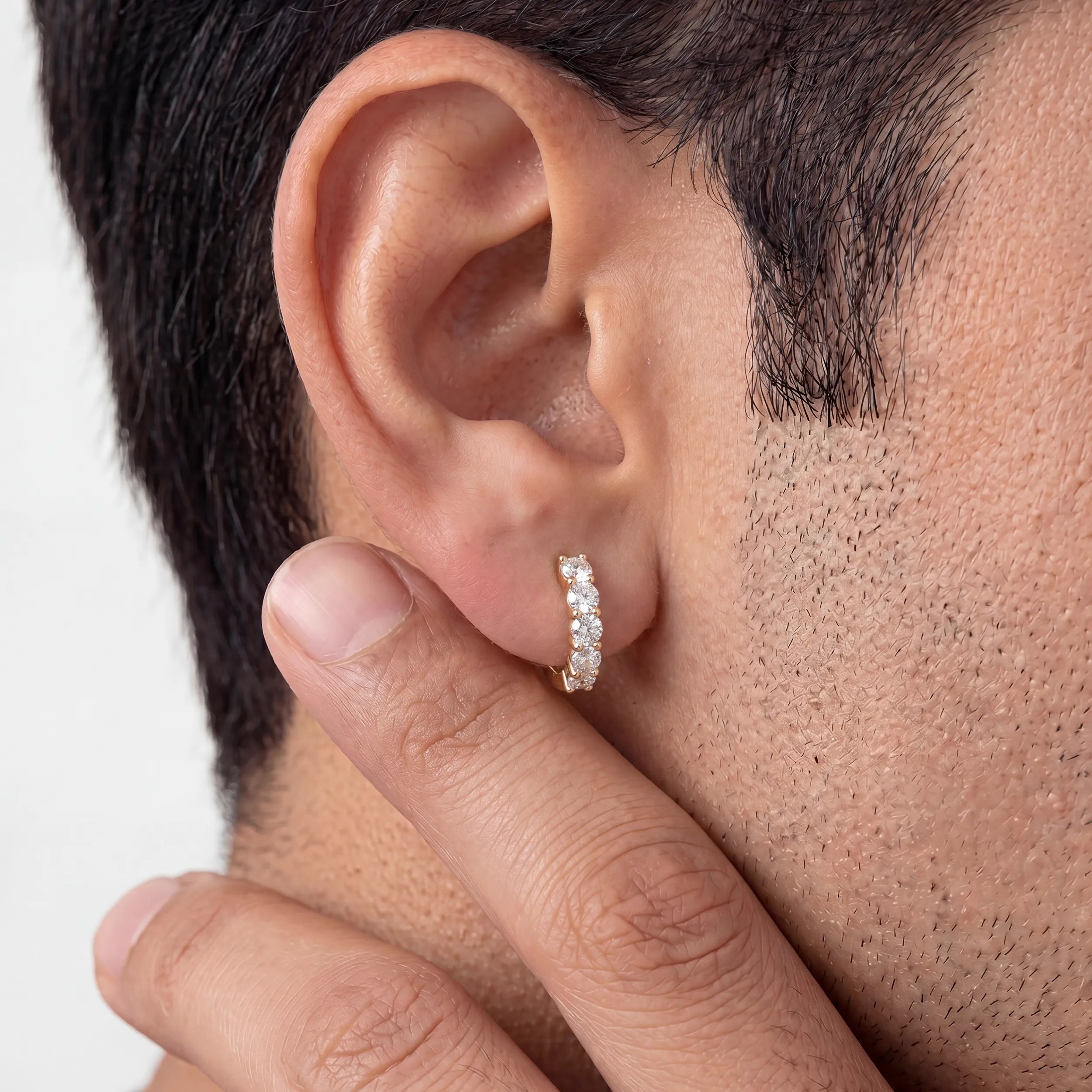 Round Diamond Men's Hoop Earrings