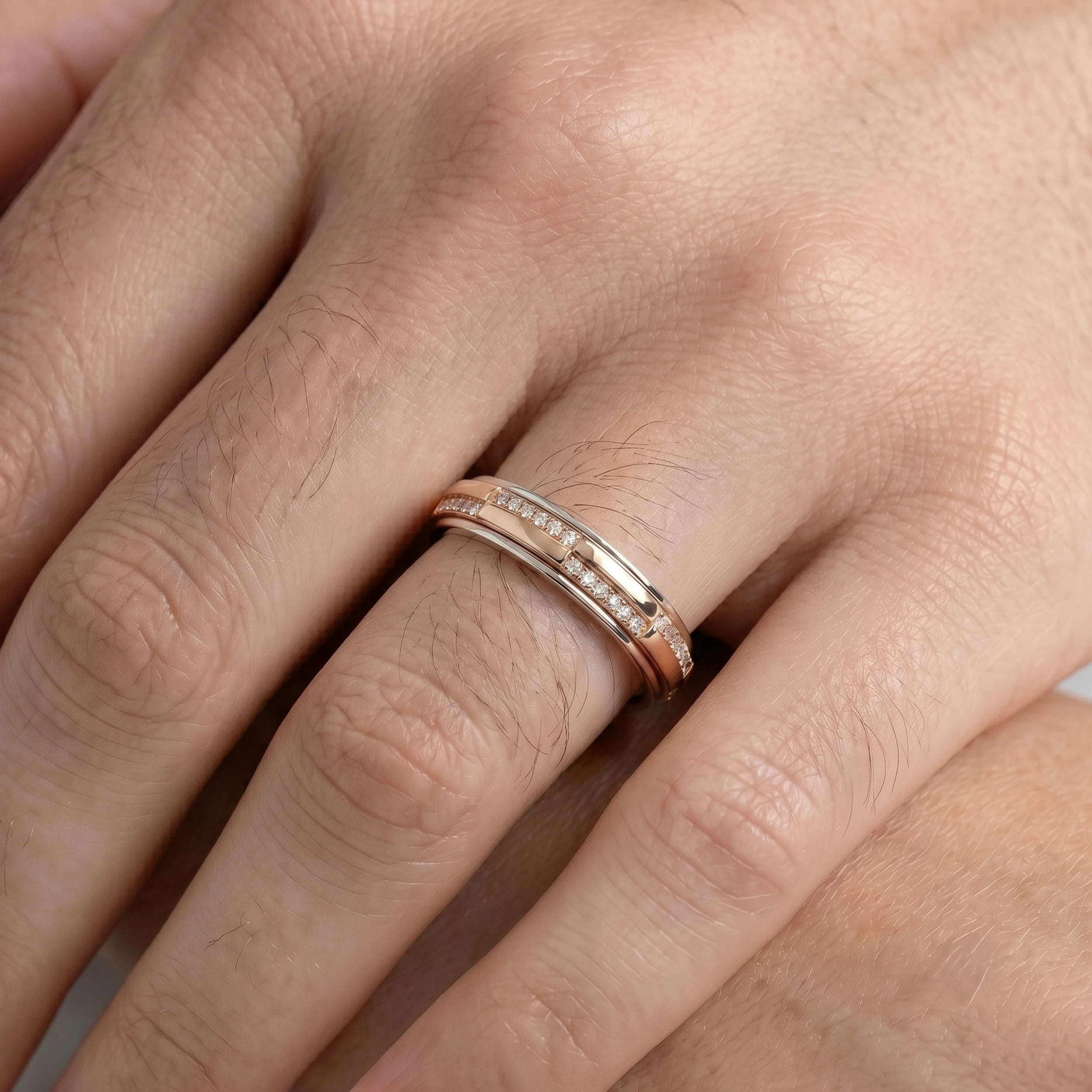 Two Tone Round Diamond Men's Wedding Band Band