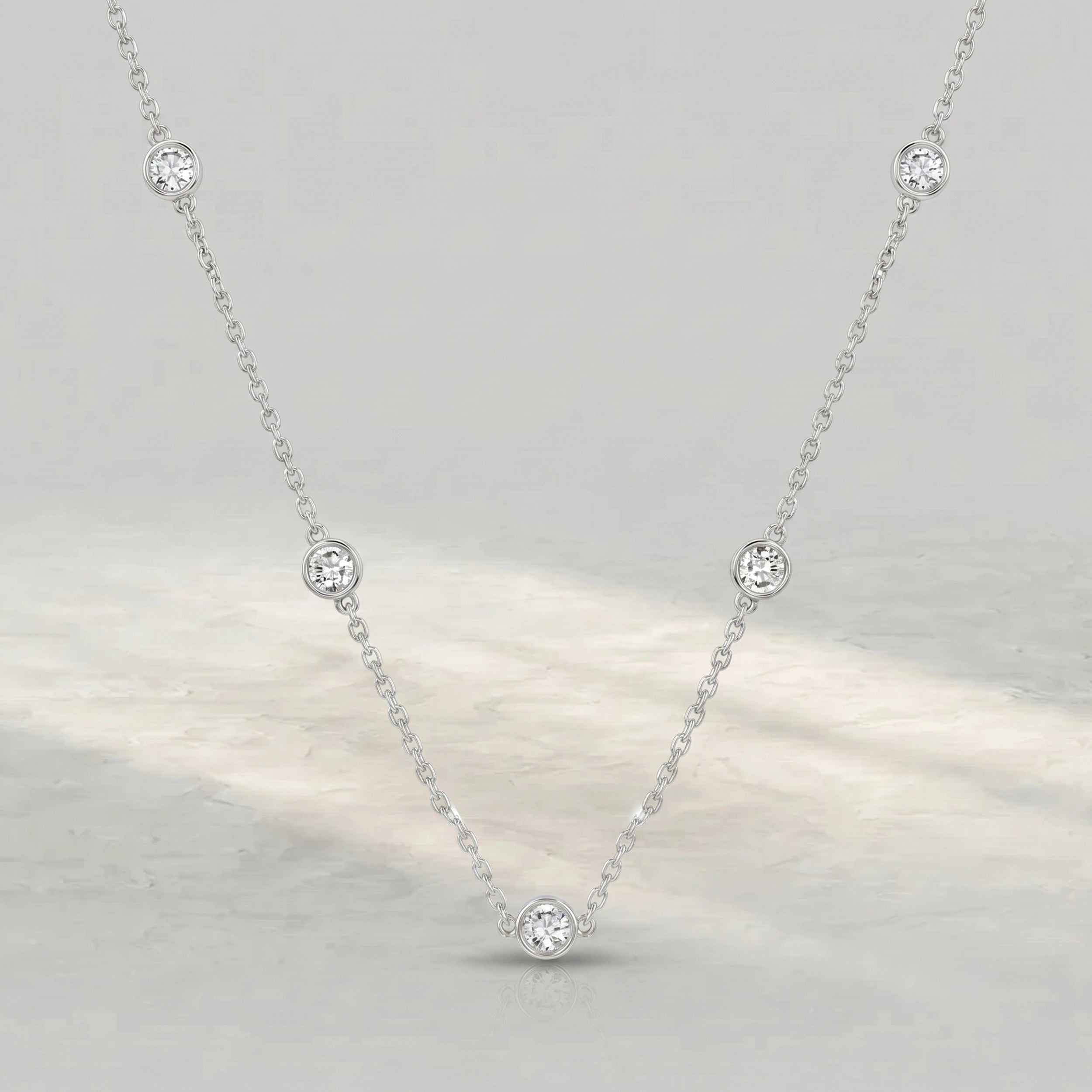 Bezel Set Round Diamond Station Necklace Pendant