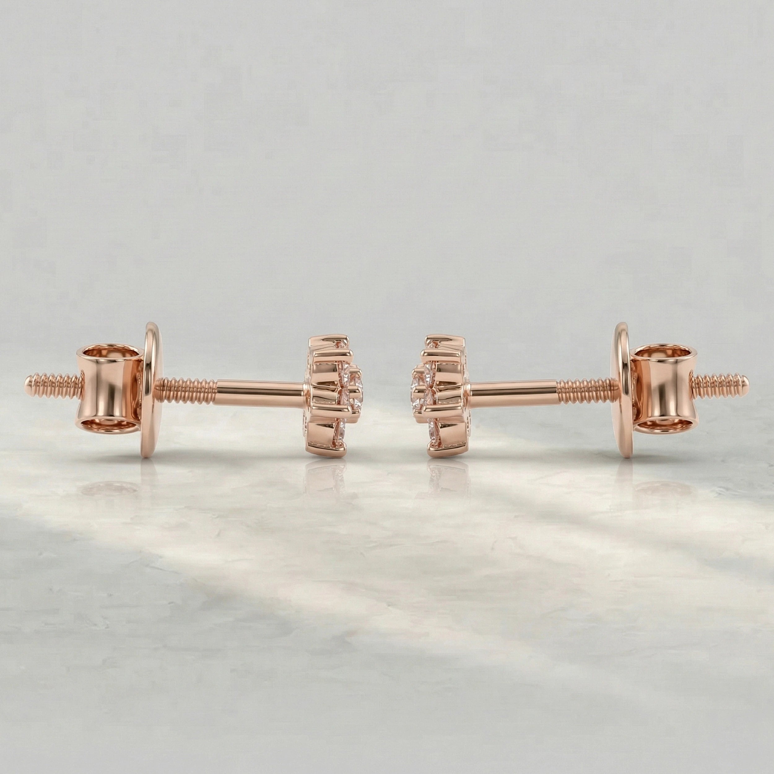Floral Style Pink Round Diamond Stud Earring