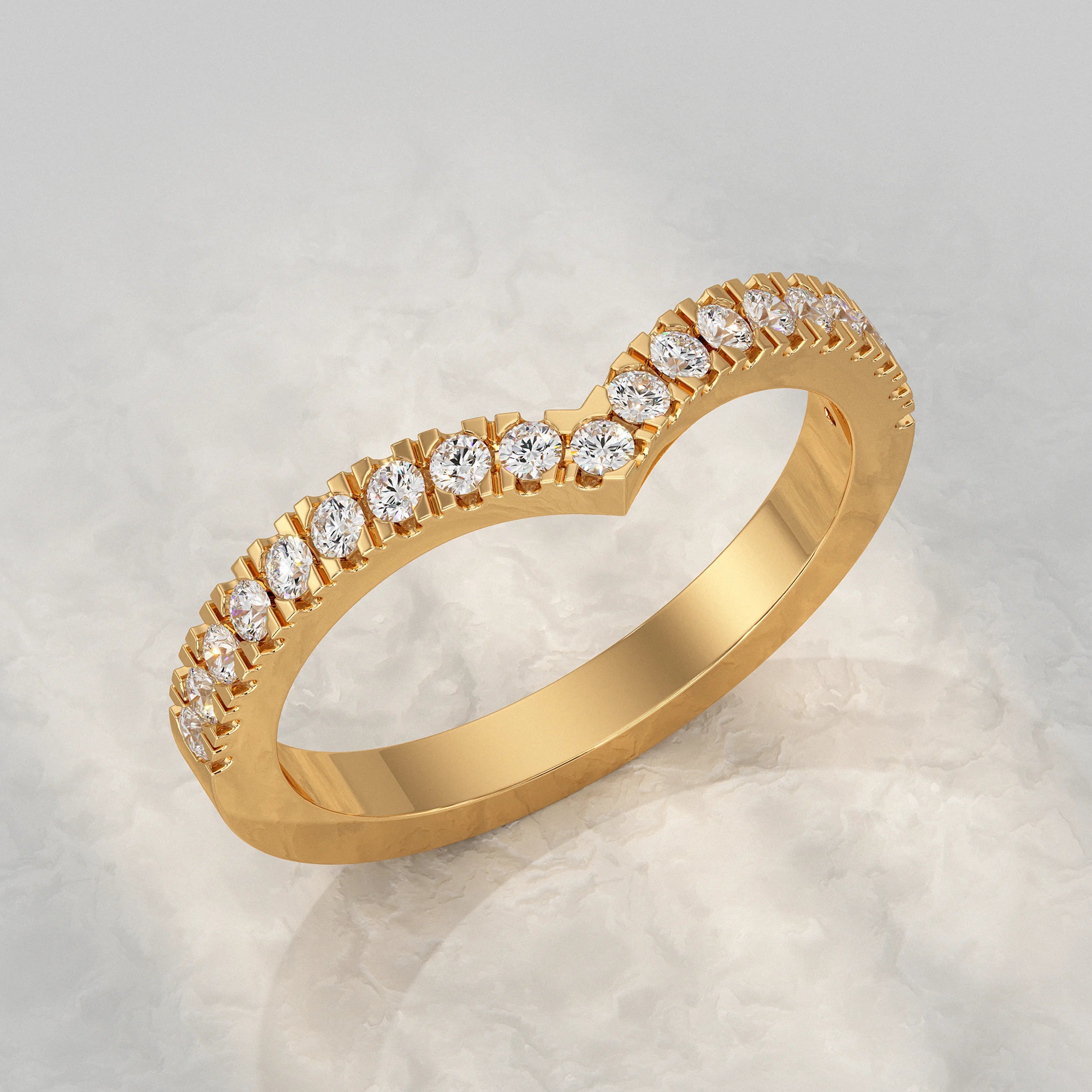 Round Diamond Curved Wedding Band