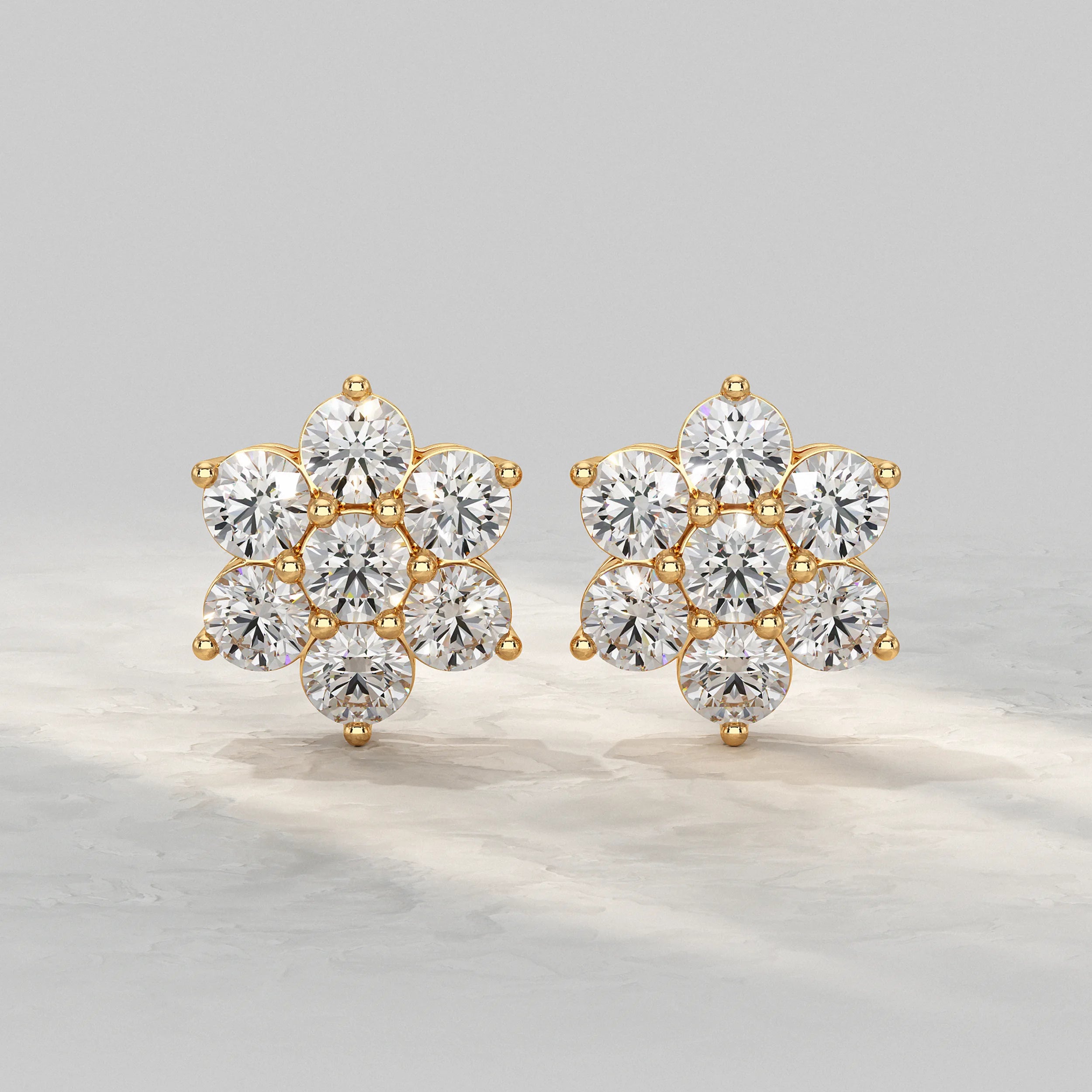 Floral Shape Round Diamond Stud Earrings