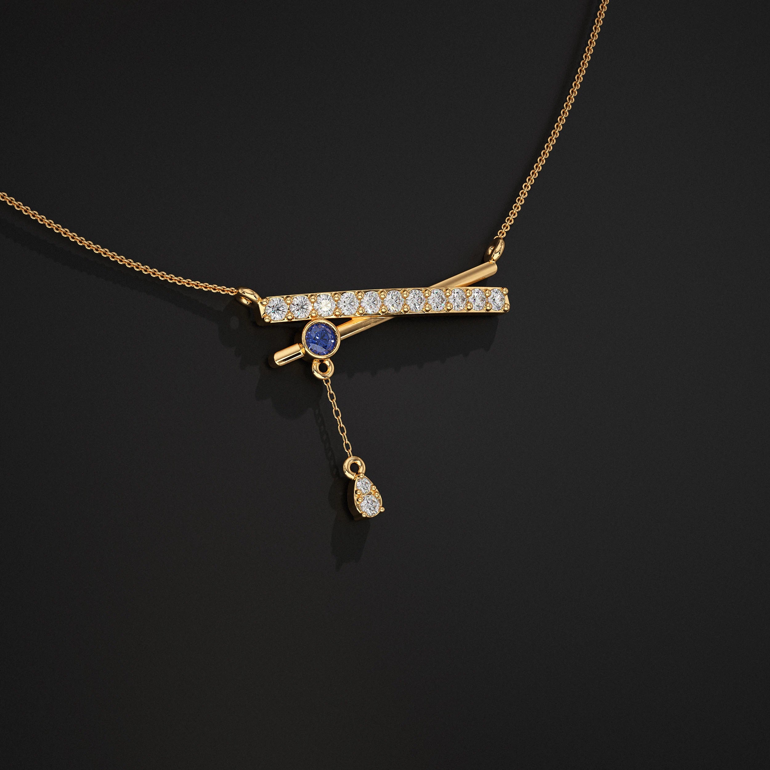 Round Lab Diamond Drop Chain Bar Pendant