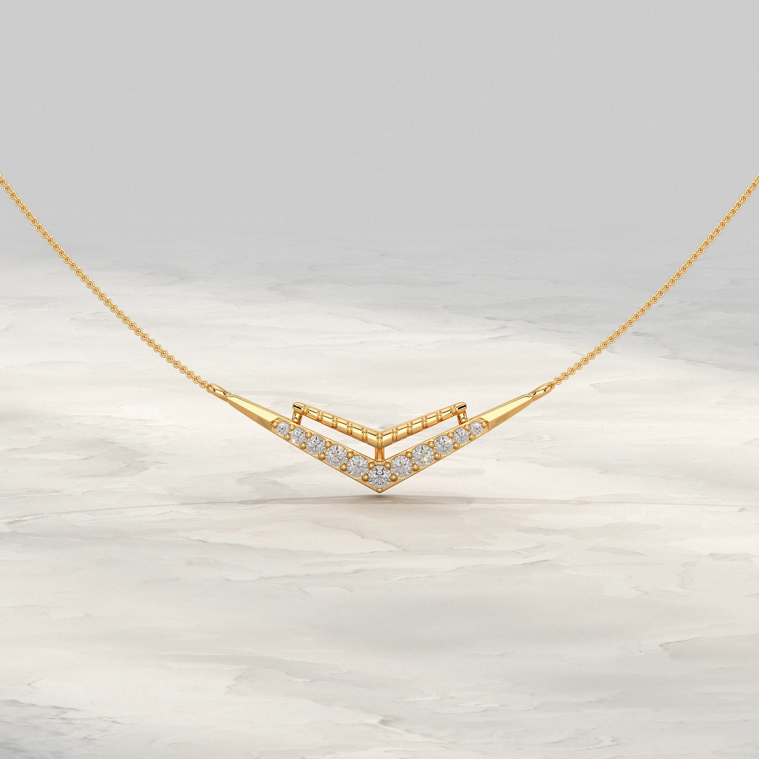 Round Cut Lab Diamond Chevron Pendant