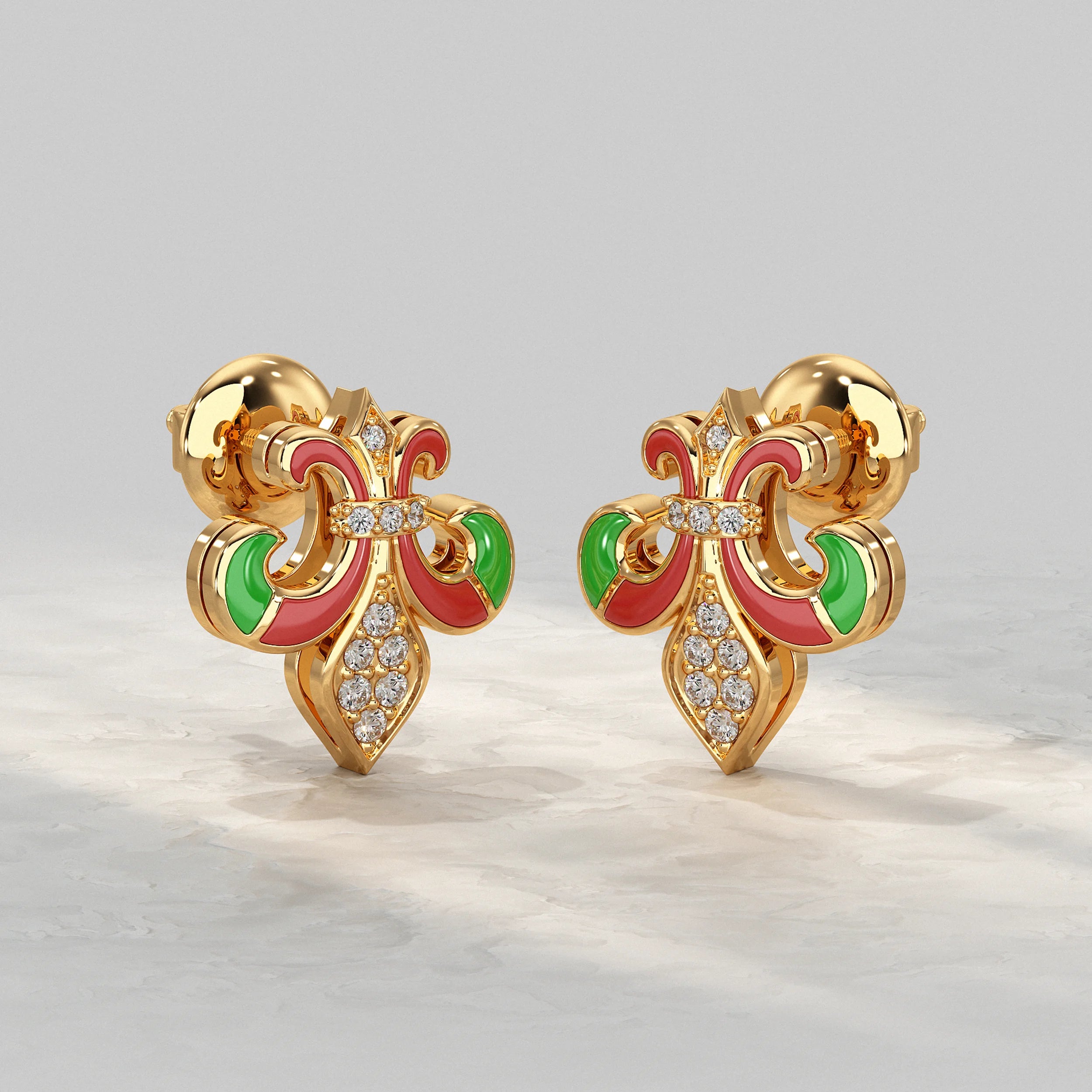 Enamel Diamond Fleur-de-Lis Stud Earrings