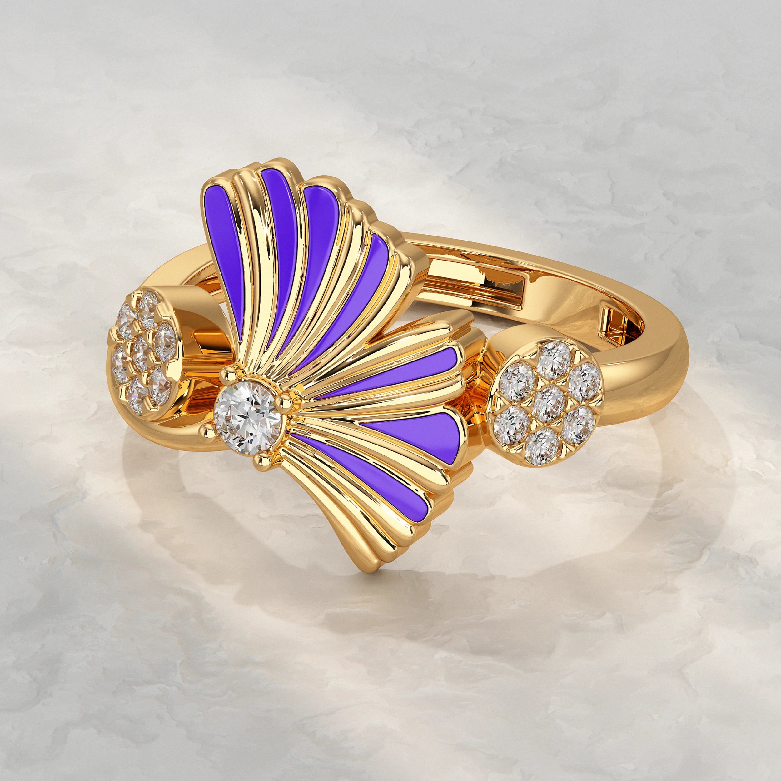 Enamel Flower Shape Lab Diamond Ring