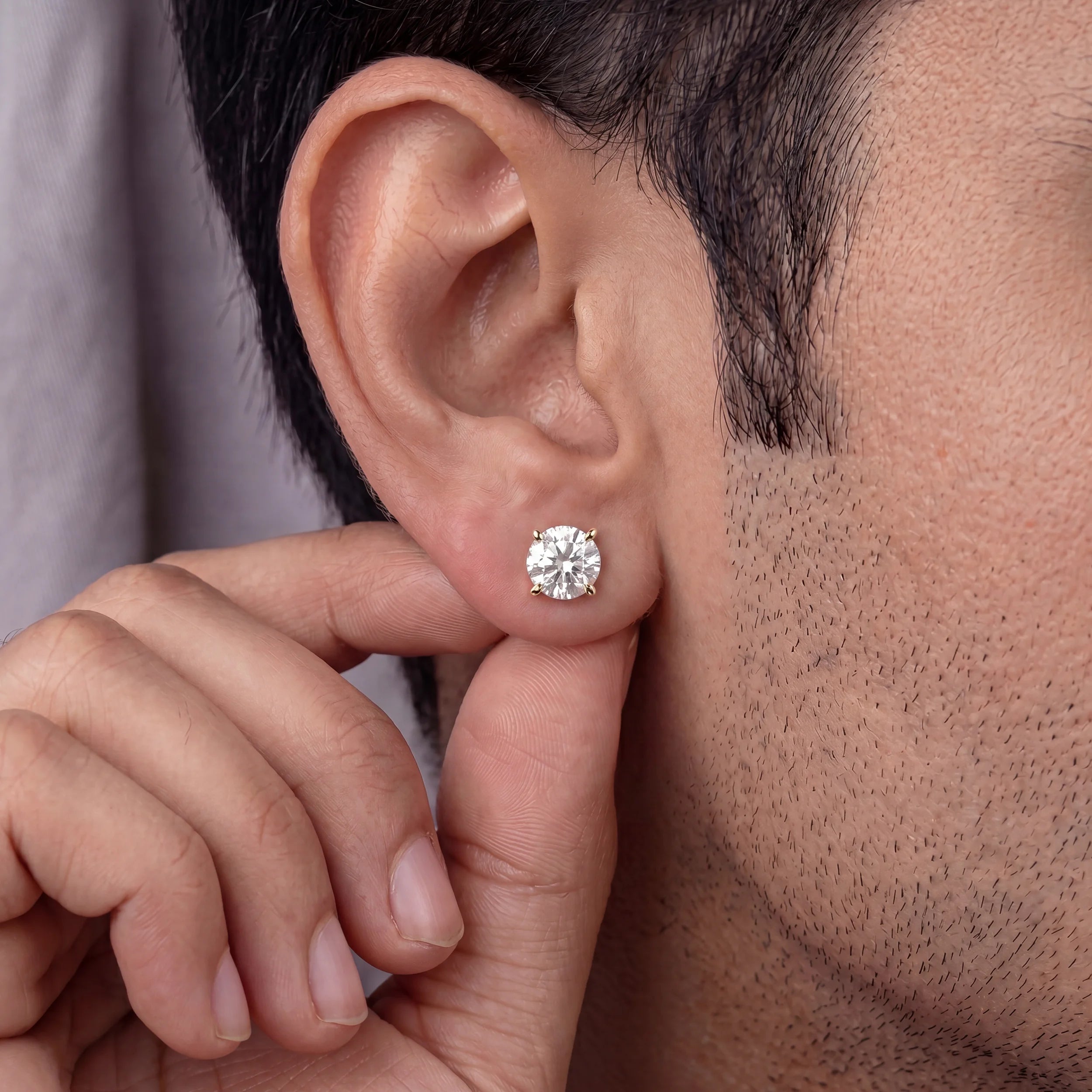 Round Lab Diamond Men's Stud Earrings