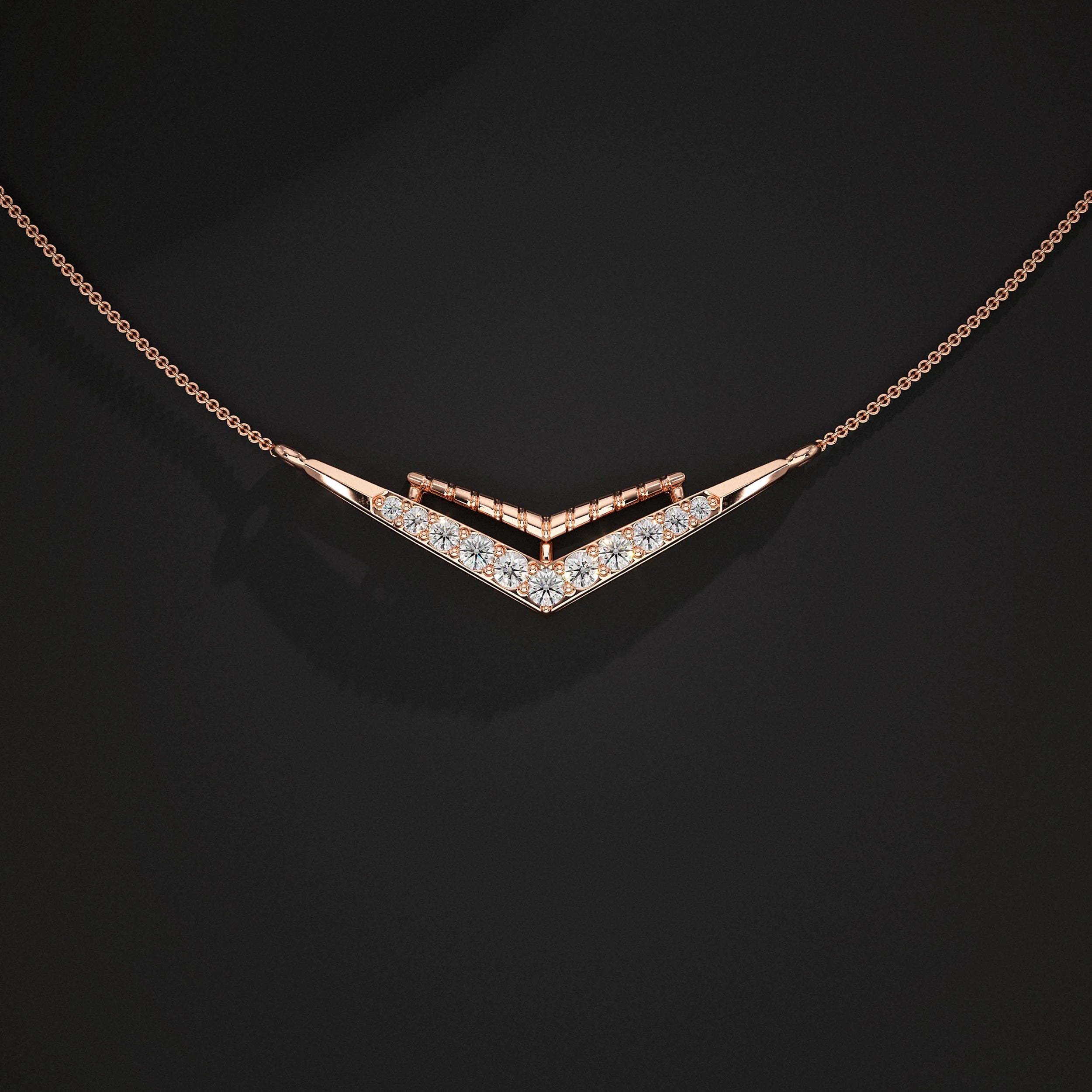 Round Cut Lab Diamond Chevron Pendant