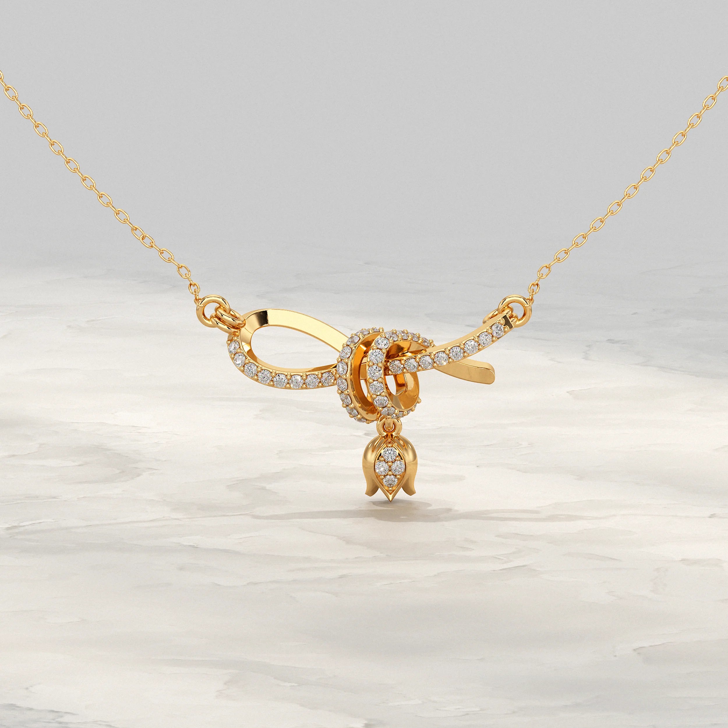 Round Lab Diamond Ribbon Knot Pendant