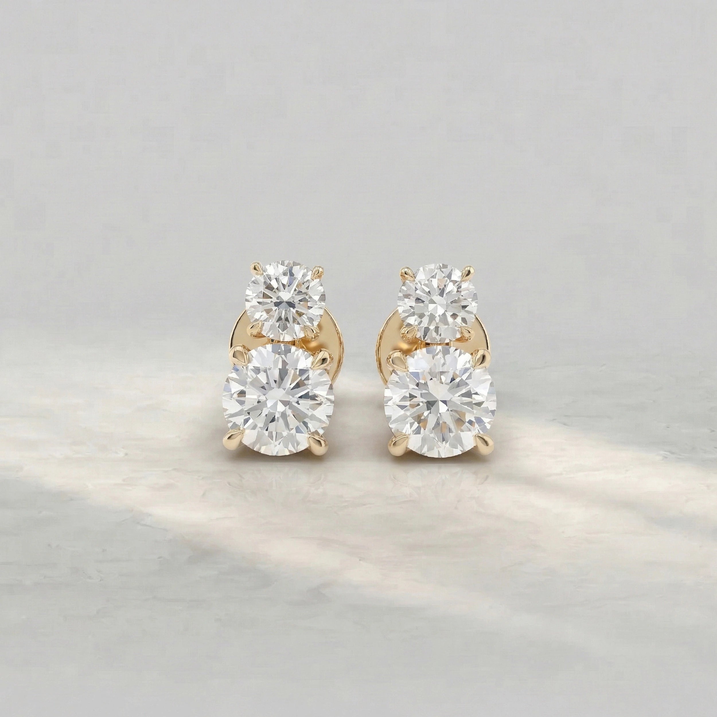 Round Cut Diamond Two Stone Stud Earring