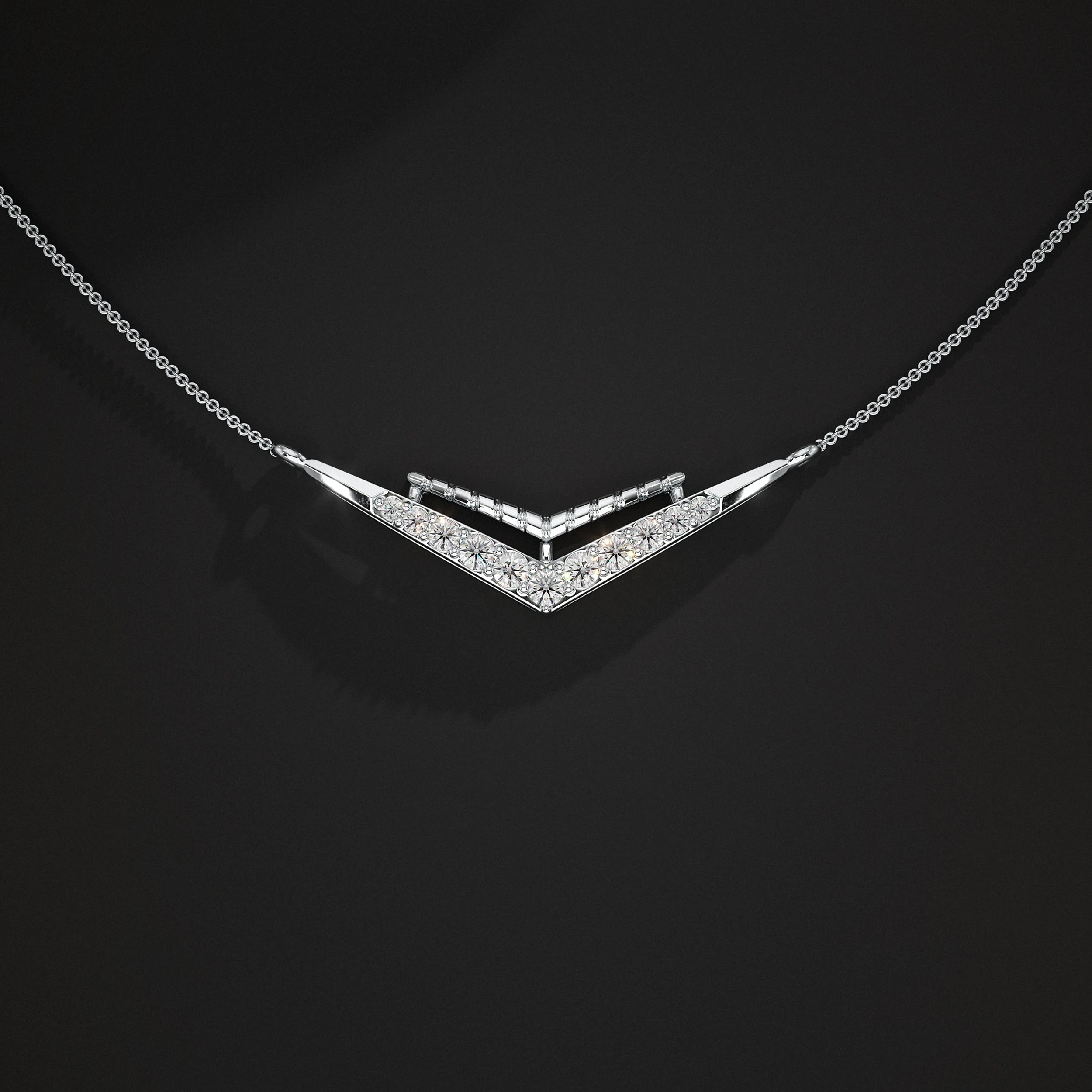 Round Cut Lab Diamond Chevron Pendant