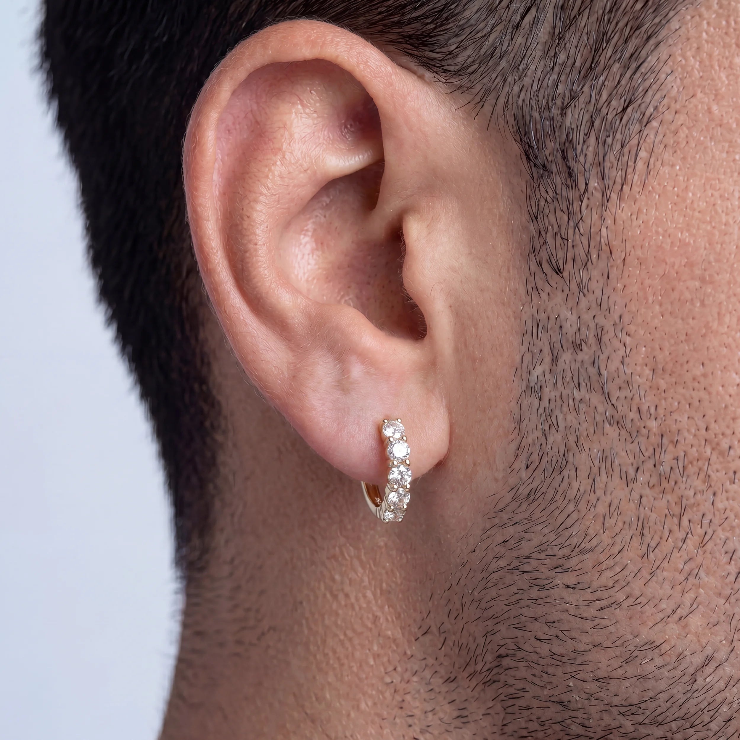Round Diamond Men's Hoop Earrings