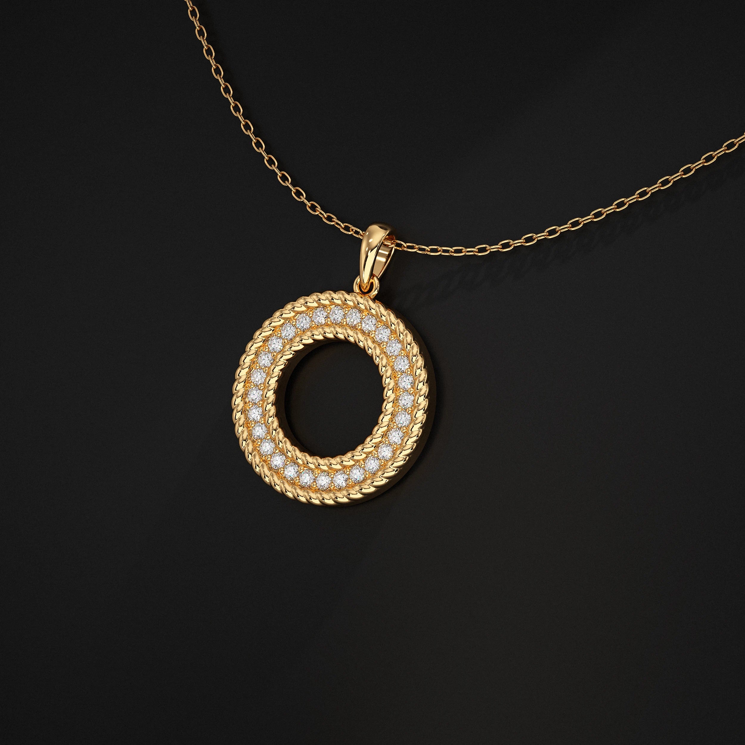 Open Circle Double Border Round Diamond Pendant