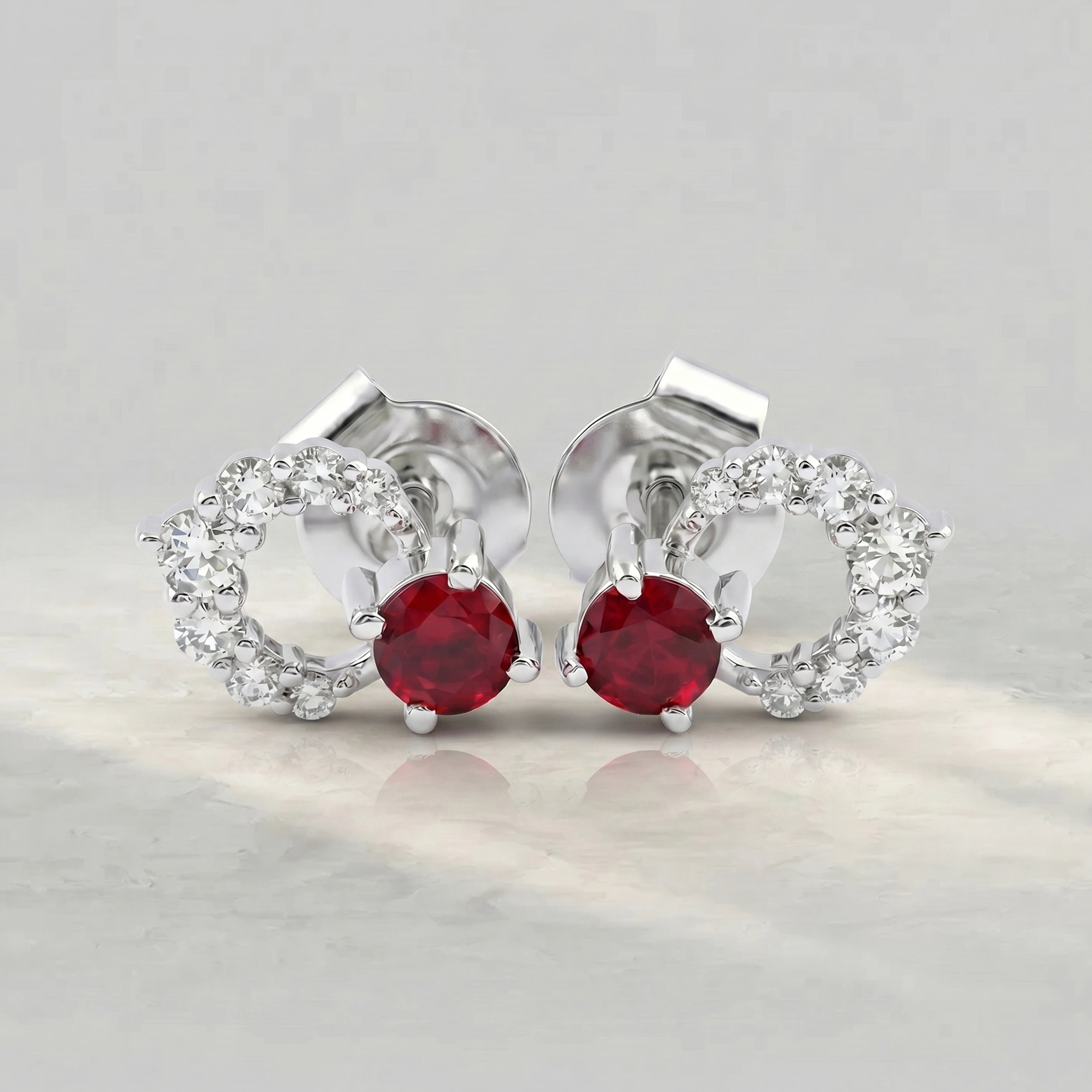 Red Round Cut Gemstone Stud