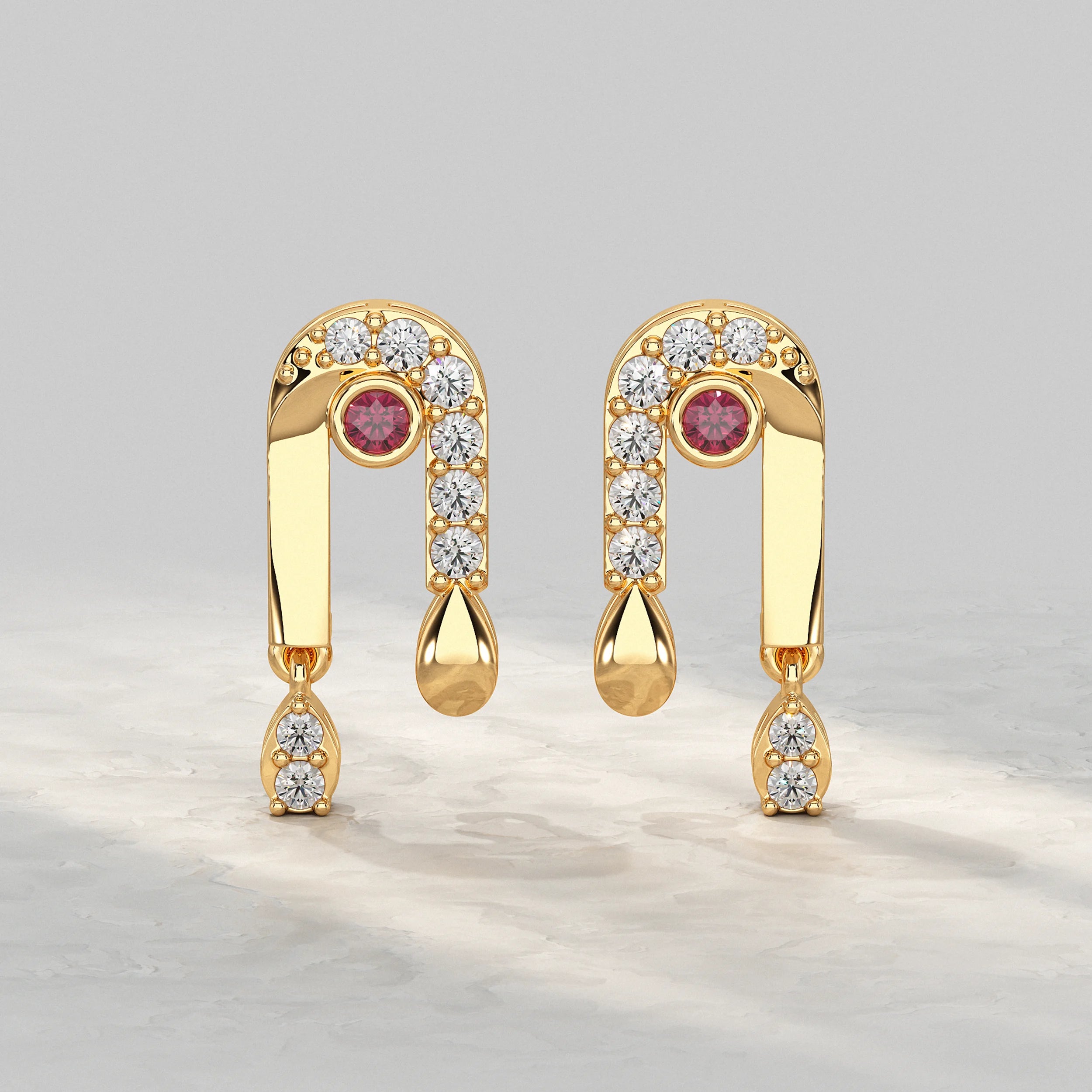 Ruby And Diamond Drop Accent Stud Earrings