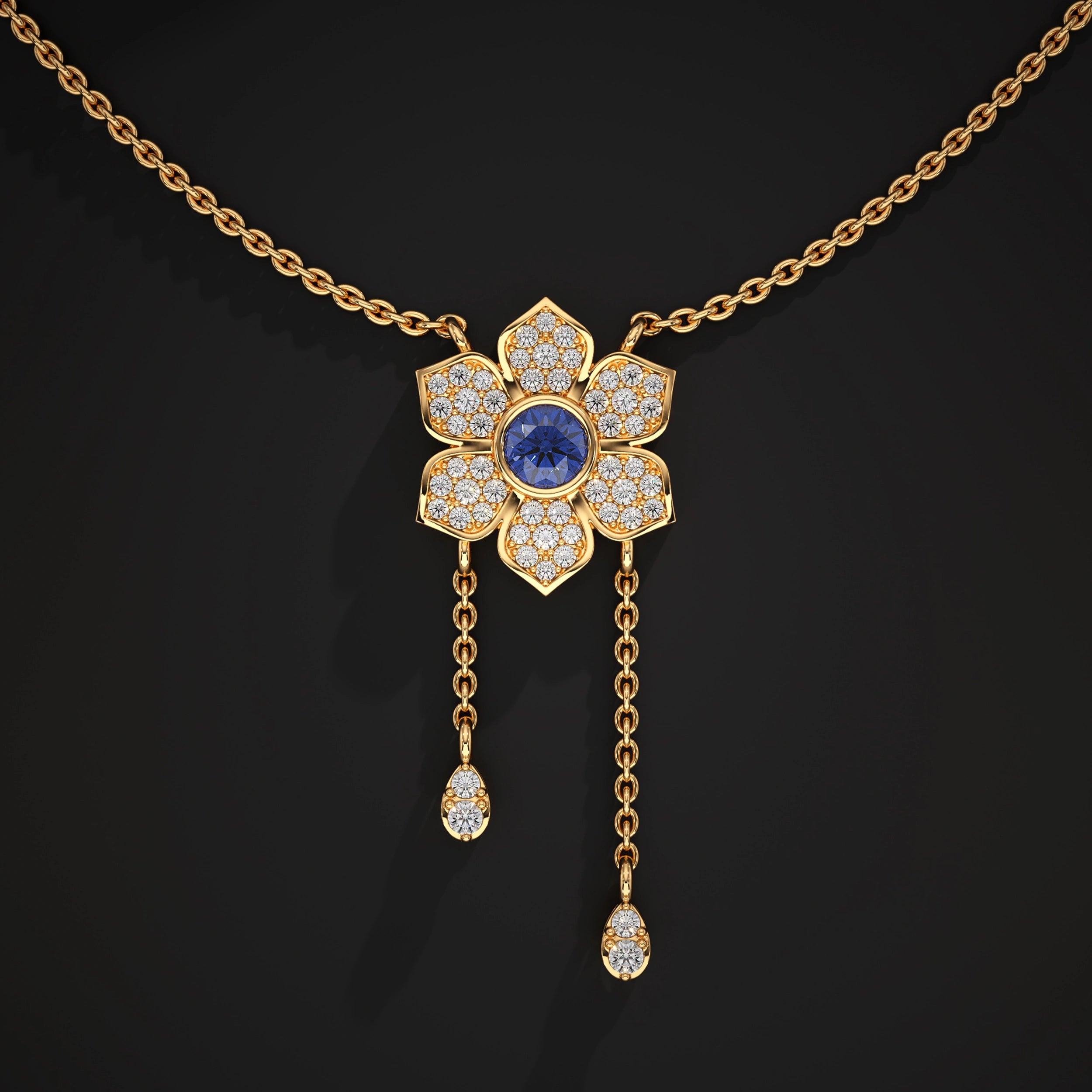 Flower Petal Pendant With Drop Chains