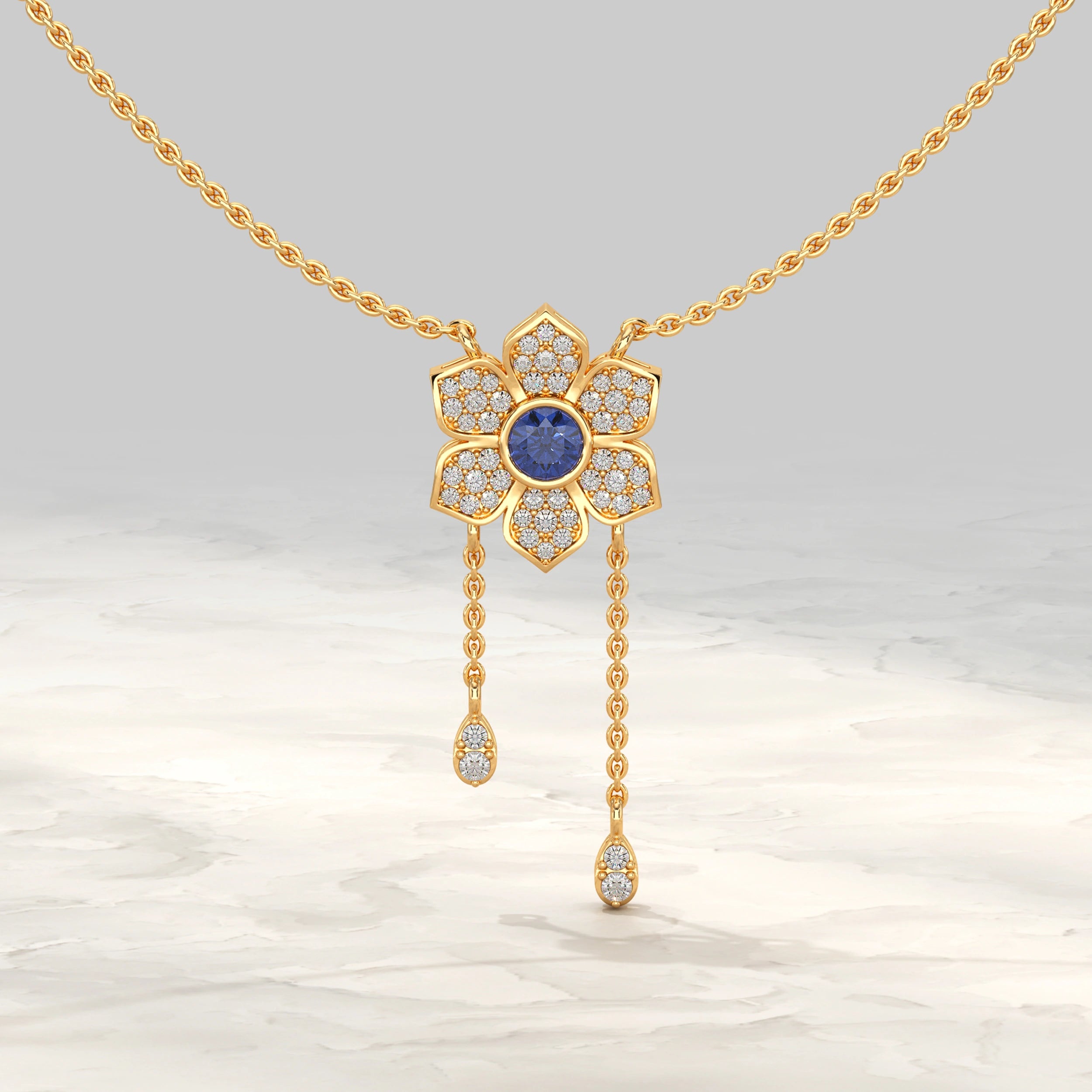 Flower Petal Pendant With Drop Chains