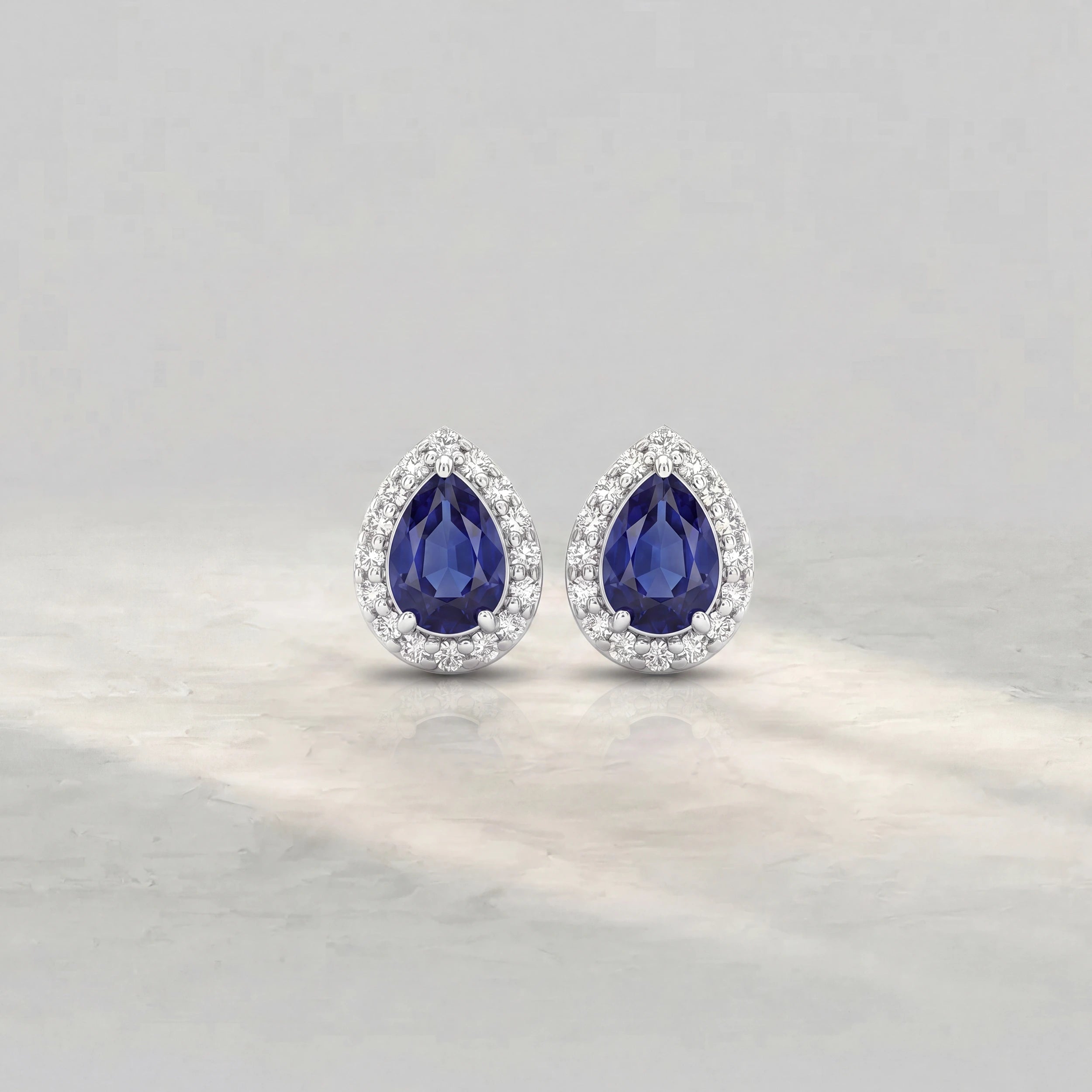 Sapphire Pear Gemstone Halo Stud Earrings