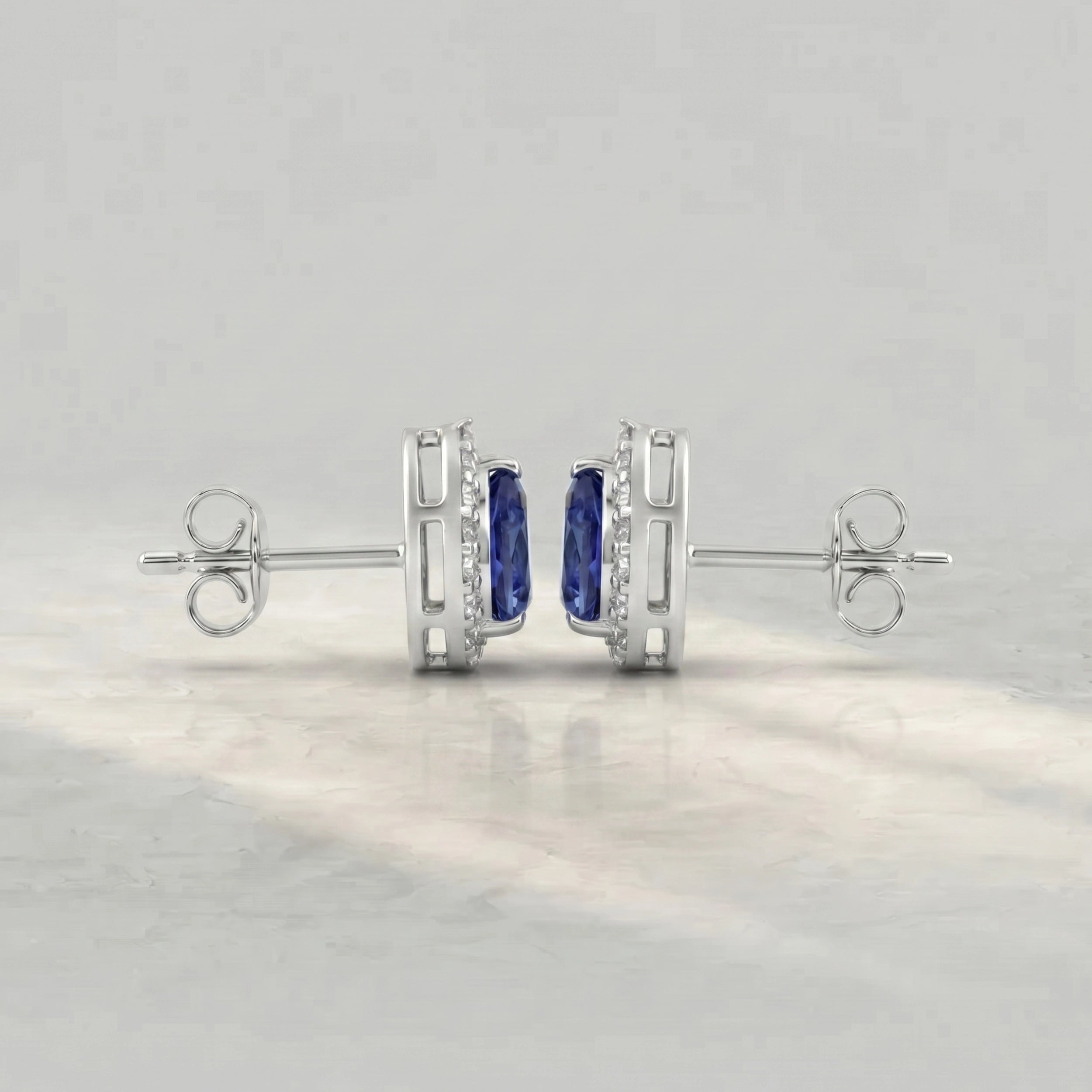 Sapphire Pear Gemstone Halo Stud Earrings