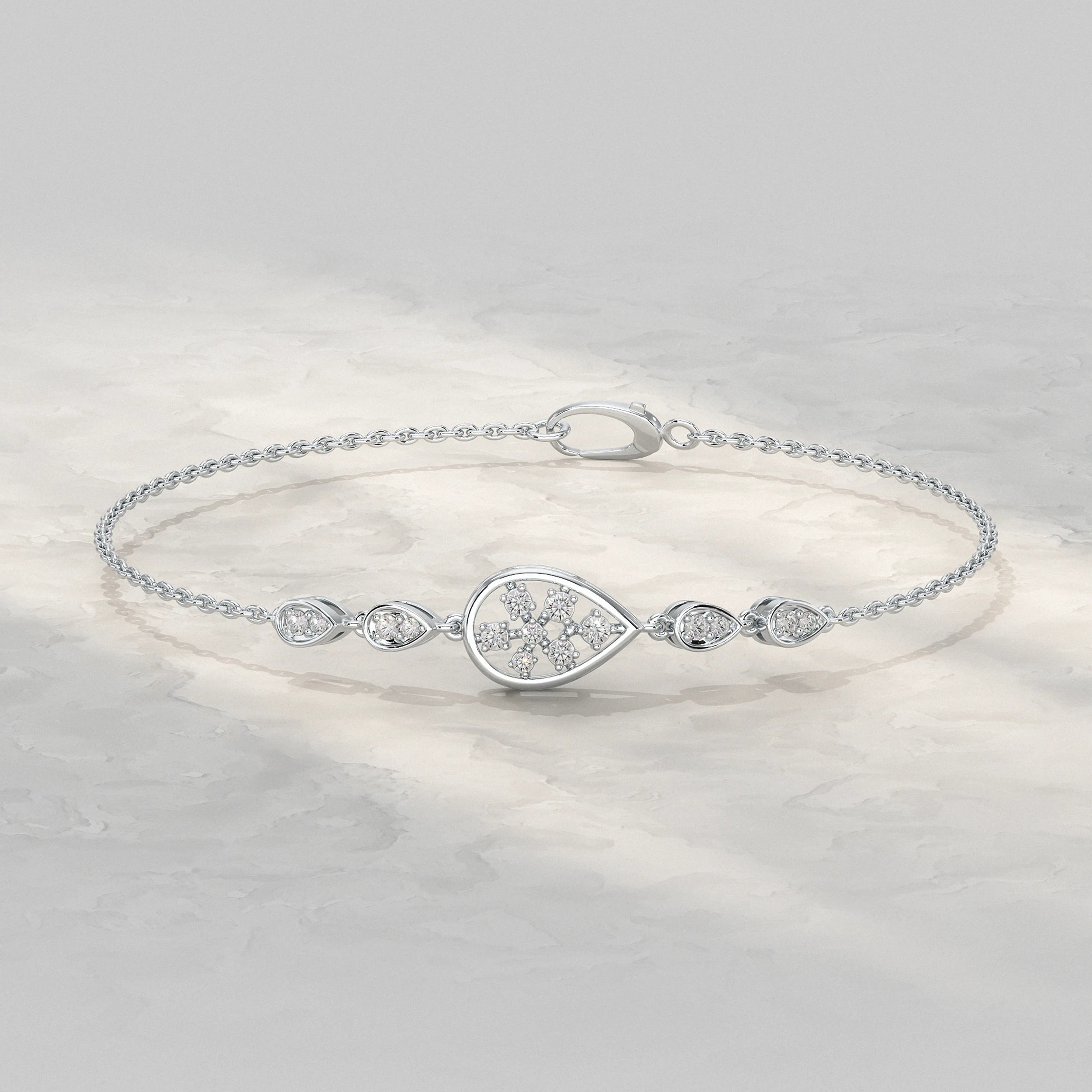 Floral Round Diamond Pear Accent Bracelet