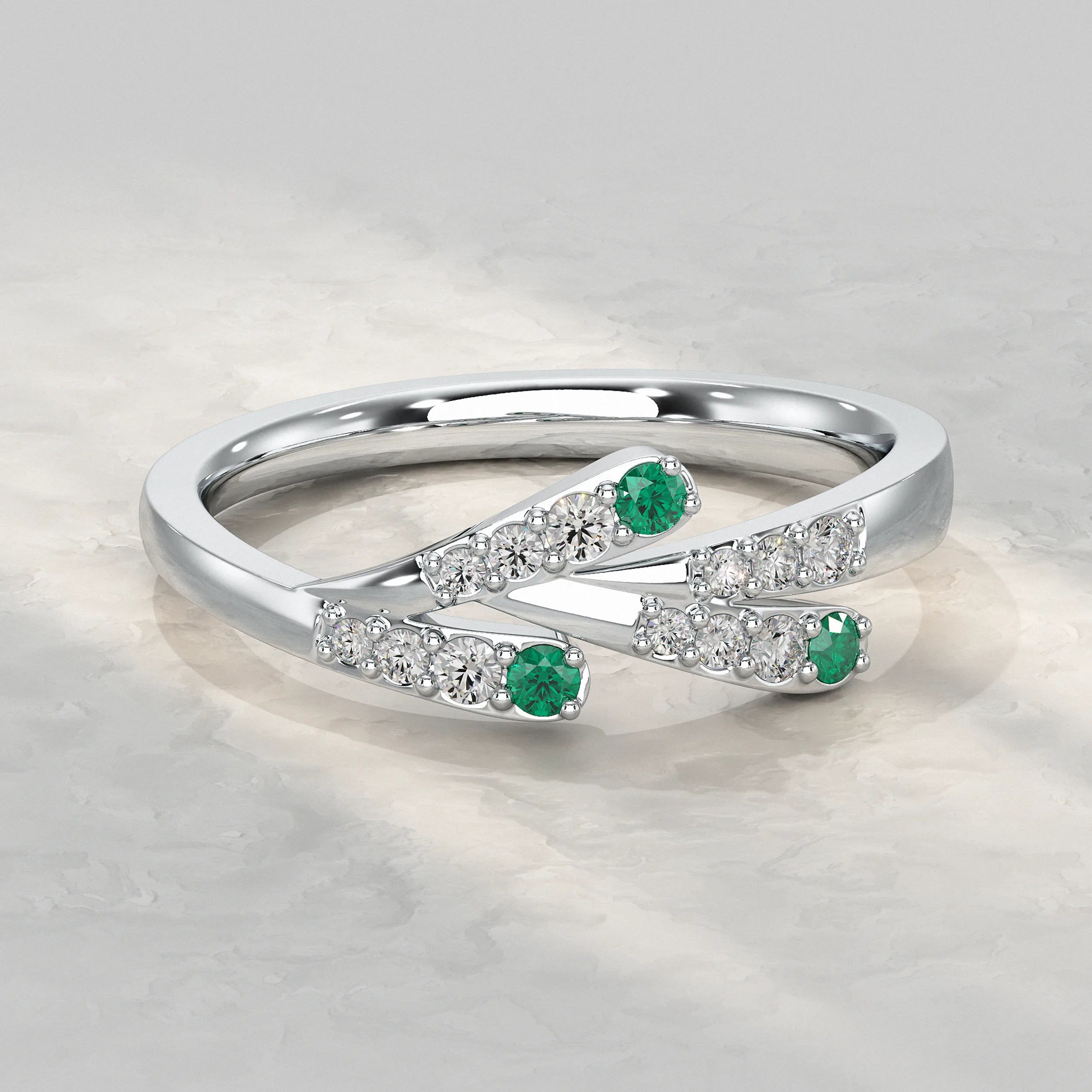 Dual Row Ring with Round Gem and Diamond