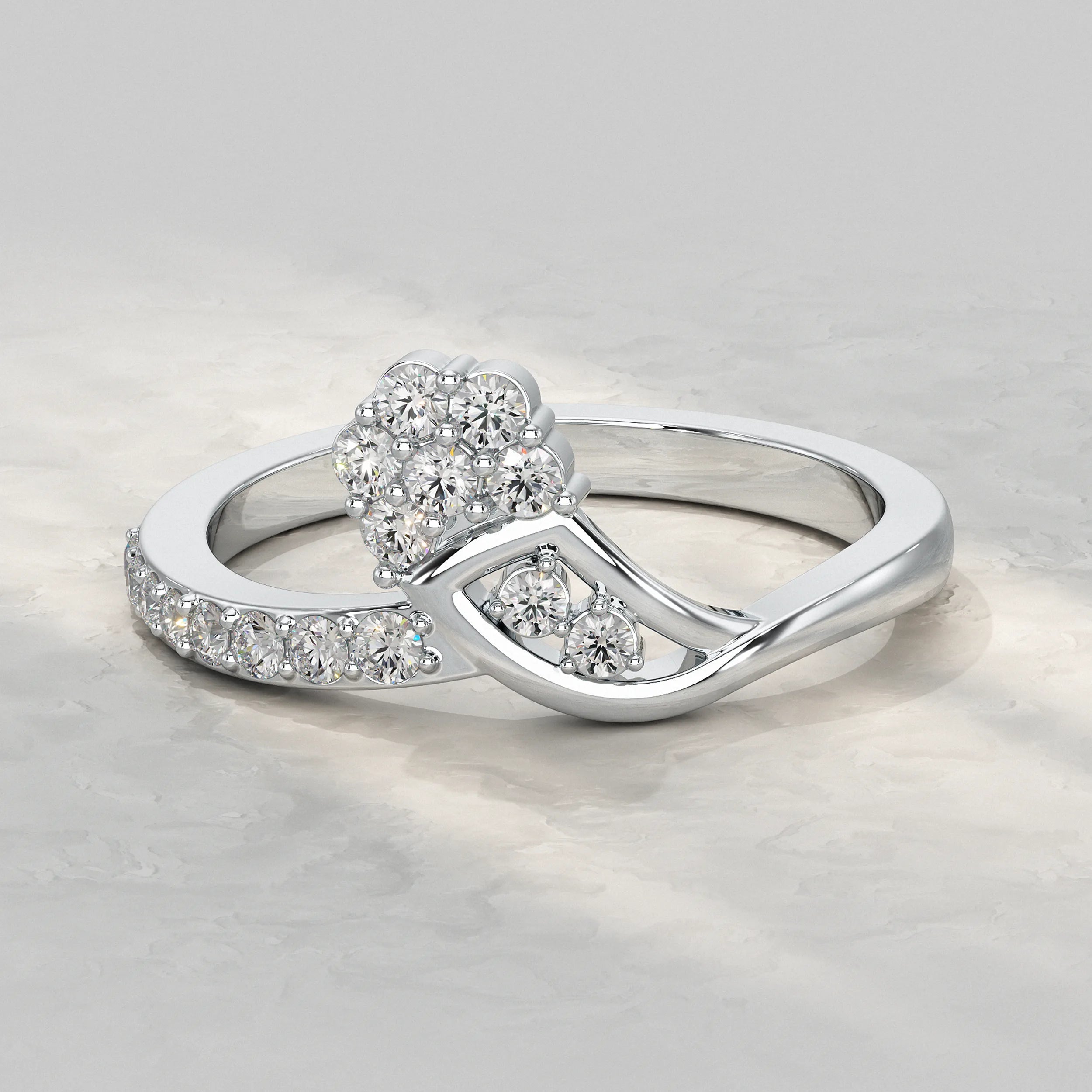 Floral Cluster Crossover Diamond Ring