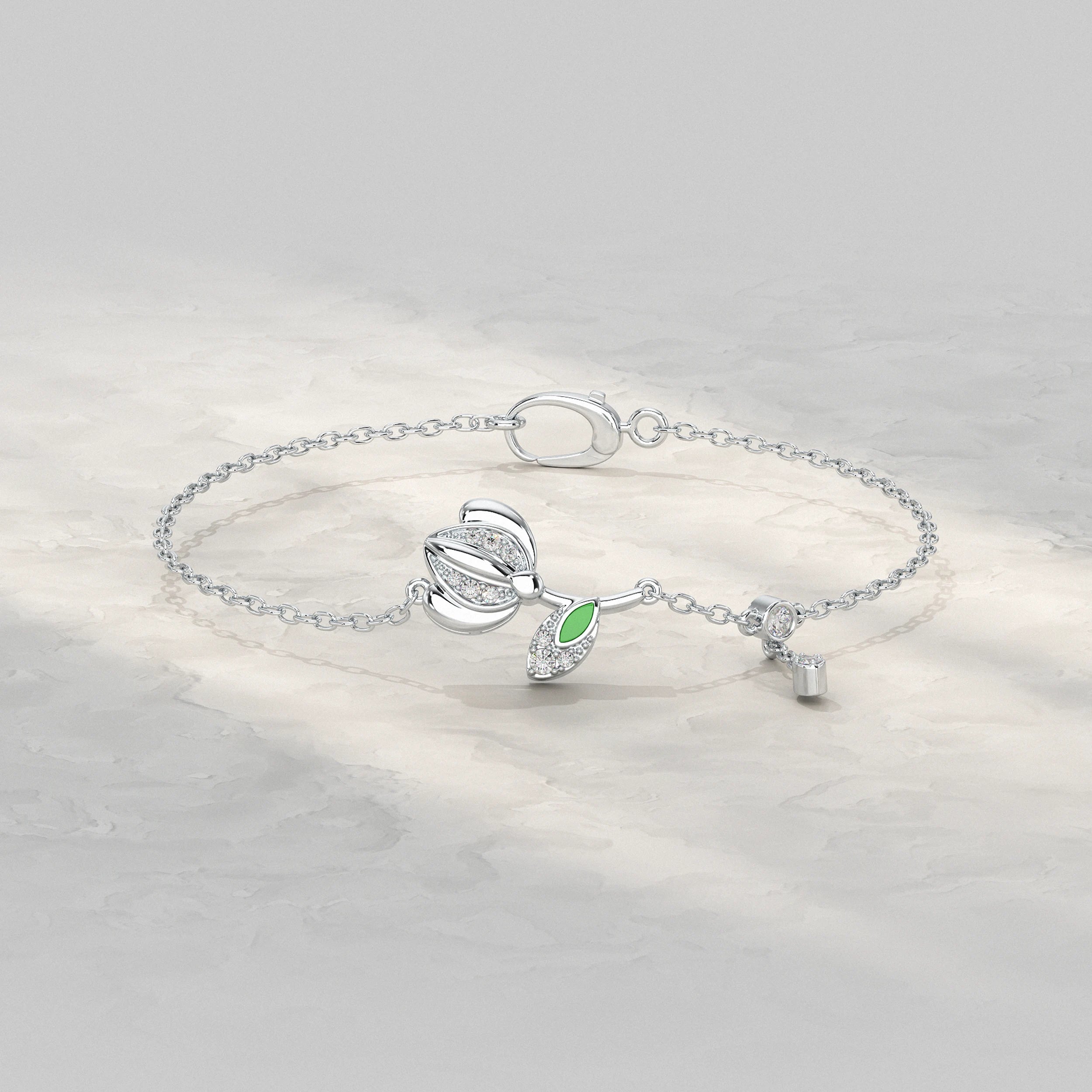 Sparkling Petal and Leaf Accent Bracelet