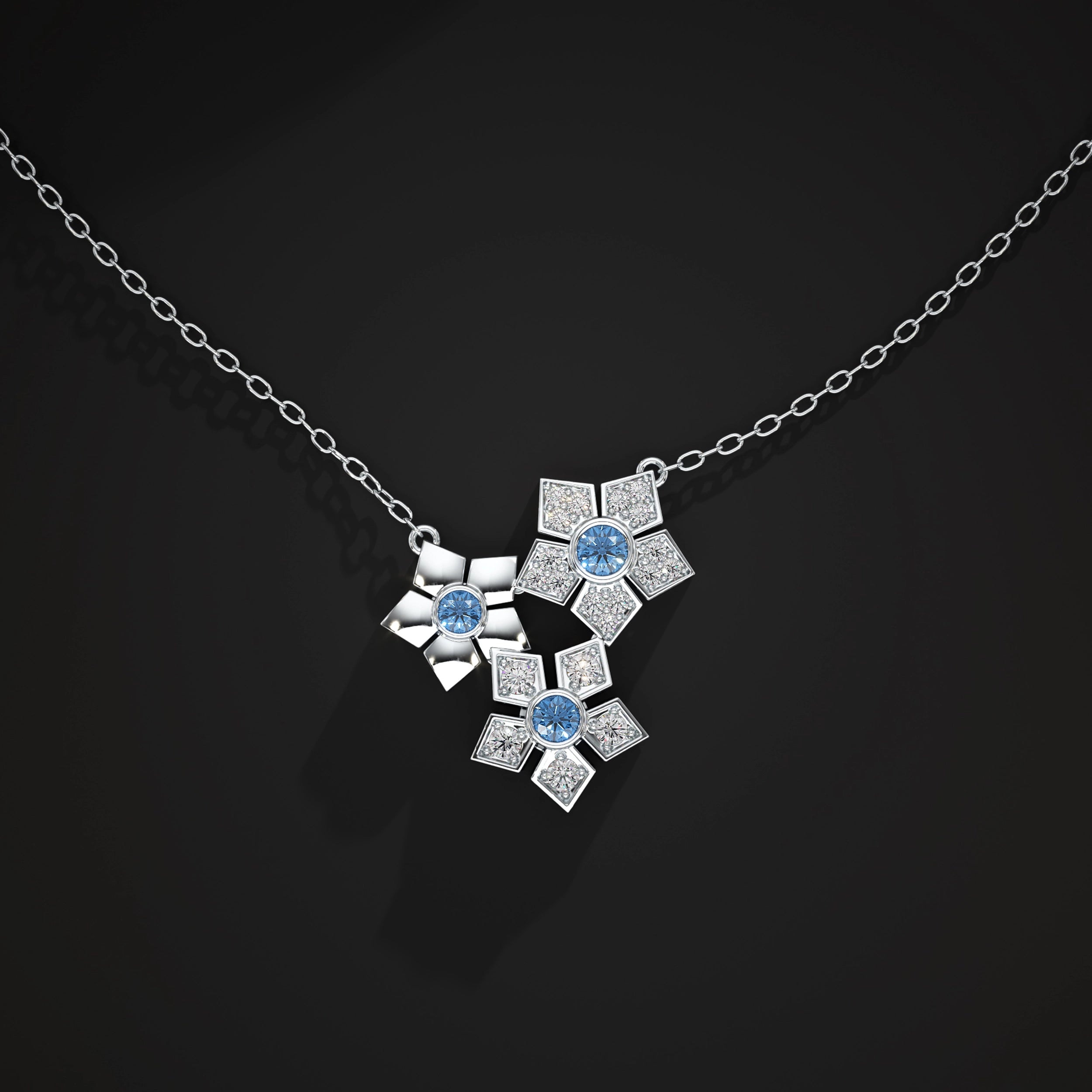 Floral Cluster Blue Sapphire Gemstone Pendant
